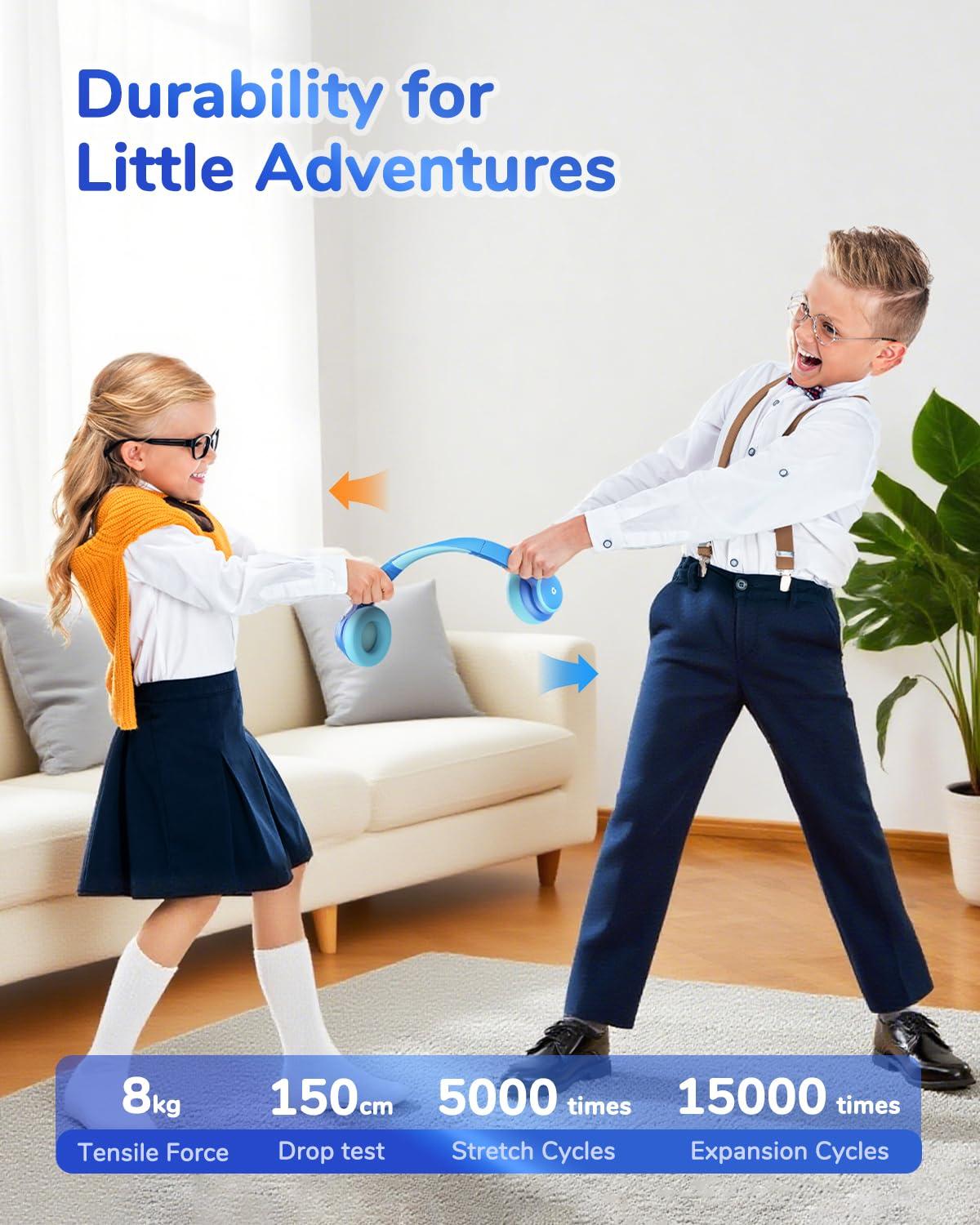 iClever iClever BTH26 Active Noise Cancelling Headphones for Kids, 60H Play Time, Safe Volume 80dBA, Type C Fast Charging, Bluetooth5.4, Kids Bluetooth Headphones with Mic AUX Cord for iPad Airplane, Blue