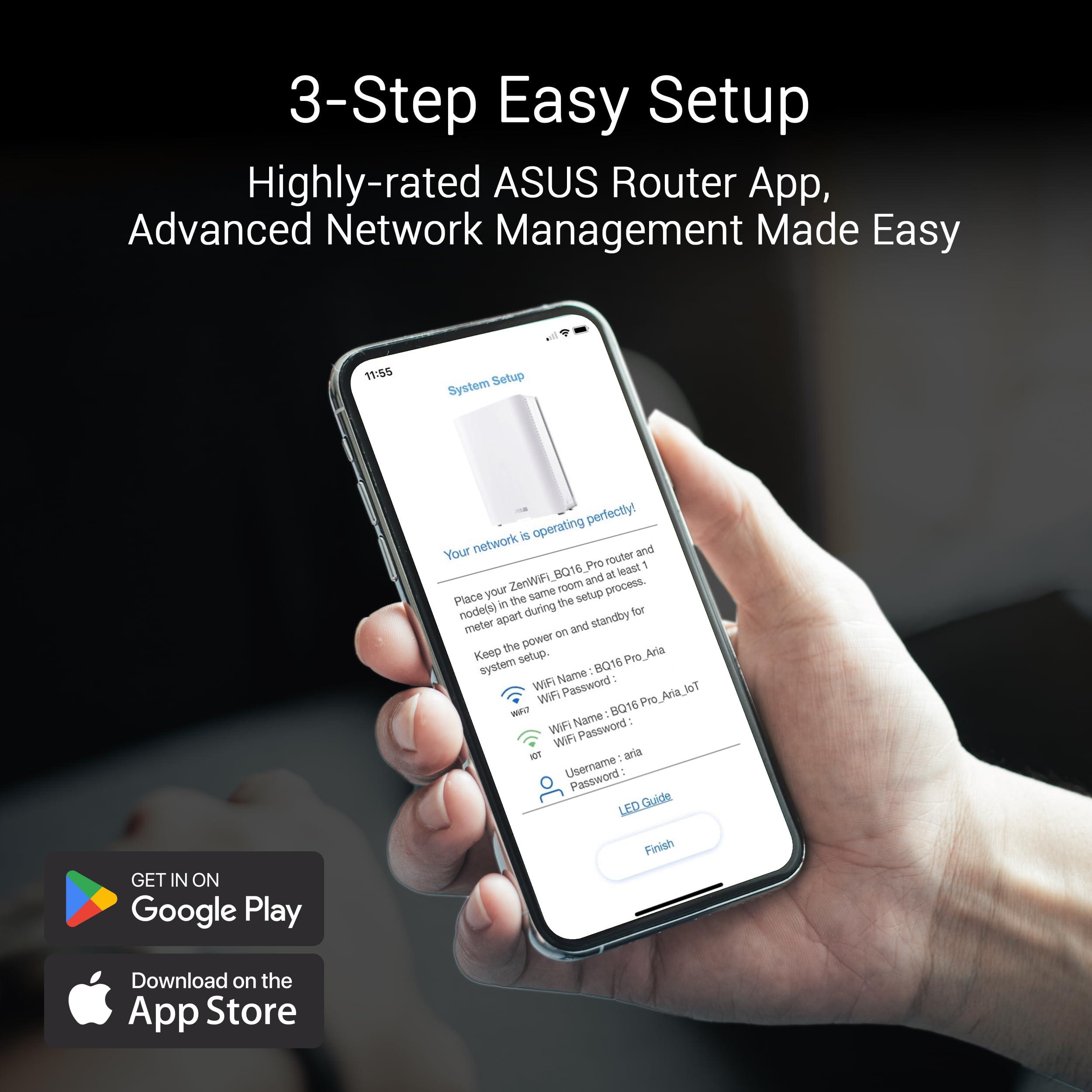 ASUS ASUS ZenWiFi BQ16 Pro Quad-Band WiFi 7 Mesh Router (2 Pack), up to 8000 sqft, 2X 10G Ports Each, Smart Home Master with Multi-SSID, VPN & Parental Controls, Subscription-Free Security, AiMesh