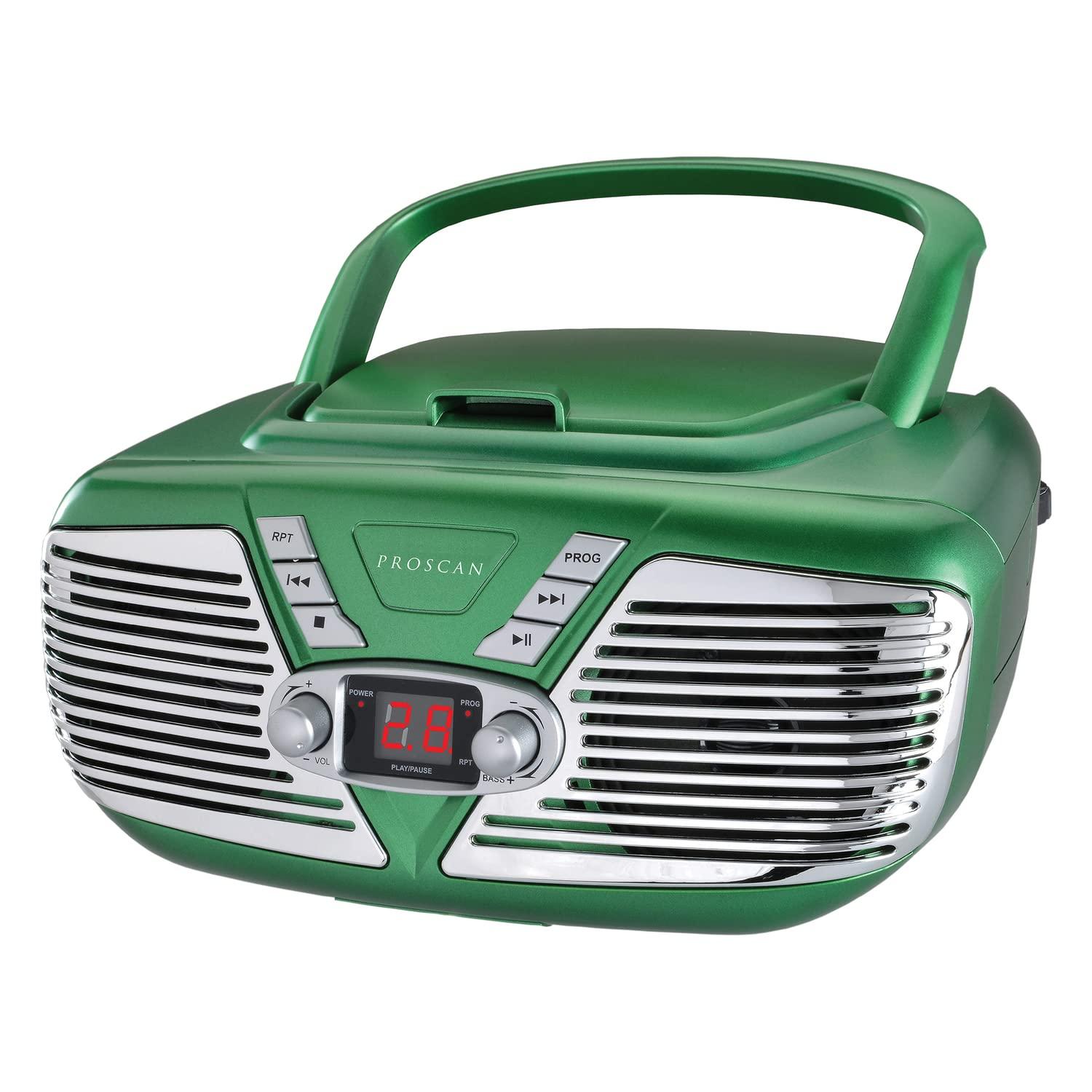 SYLVANIA Proscan PRCD211-GREEN Retro Portable CD Radio Boombox with AM/FM Radio (Green)