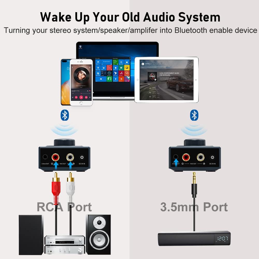YMOO YMOO B06T3+ Bluetooth 5.2 Receiver,LDAC Aptx SBC AAC Bluetooth Audio Adapter for Home Stereo,30ms Low Latency, RCA 3.5mm Jack aux HiFi for Speaker/Older Stereo/Amplifier from Phone/Tablet/Laptop