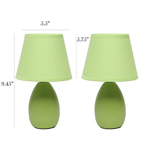 Simple Designs Simple Designs LT2009-GRN-2PK Mini Oval Egg Ceramic Bedside Table Lamp 2 Pack Set, Green