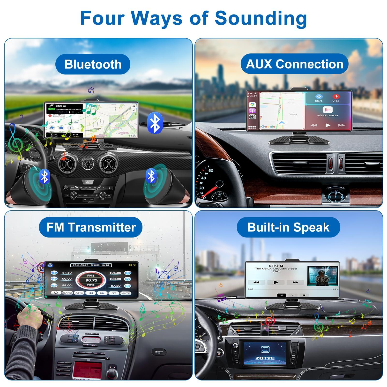 Accfly Carplay Screen for Car,10.26\" HD IPS Wireless Portable Car Stereo for Apple Carplay&Android Auto,Car Audio Receivers with 4K Dash Cam/1080P Rear Camera,GPS Navigation,Mirror Link,FM,Voice Control