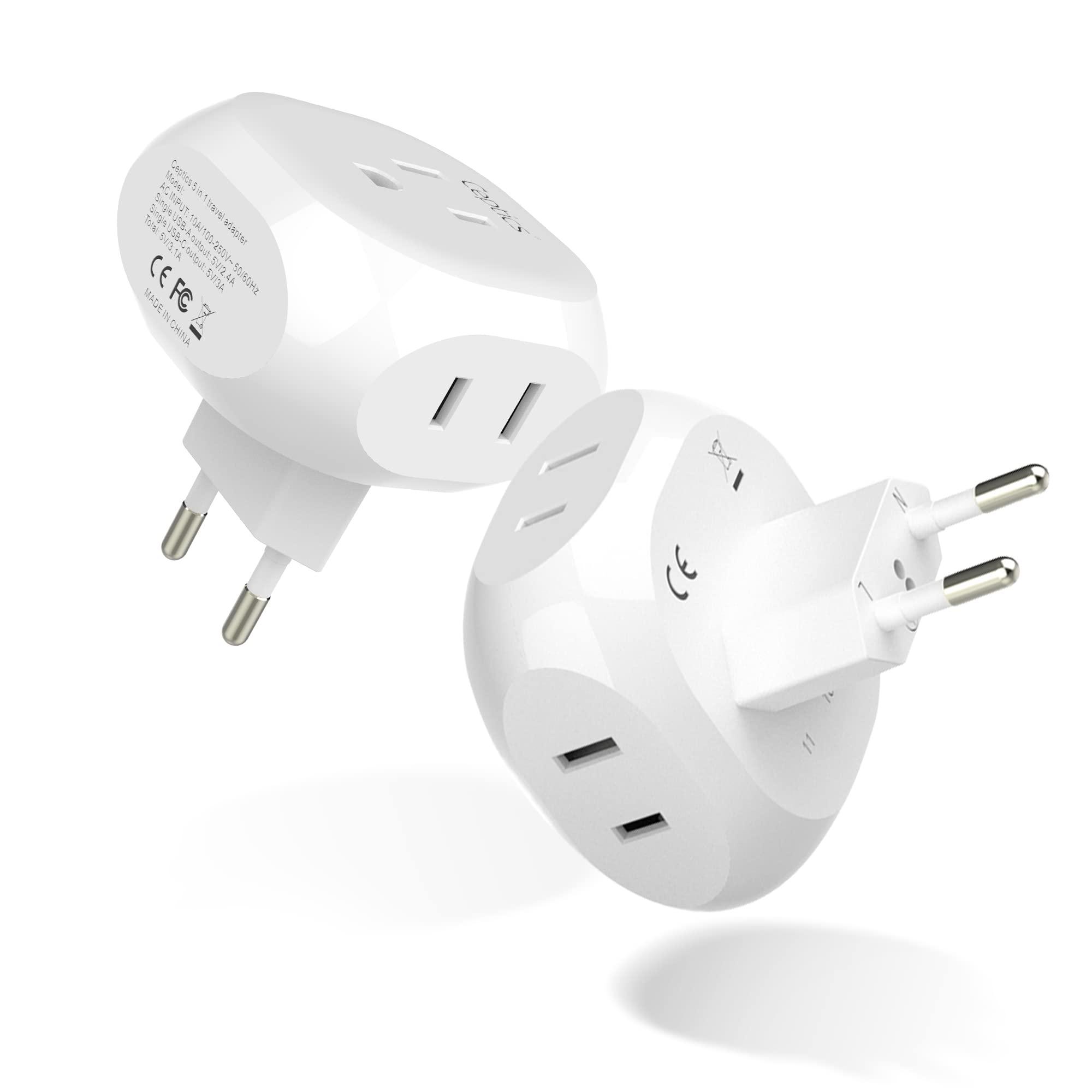 Ceptics Ceptics European Travel Plug Adapter Europe Power Adaptor Charger 4 Input - Ultra Compact - Light Weight - USA to Any Type C Countries Such as Italy, Iceland, Austria and More - 2 Pack (PT-9C)