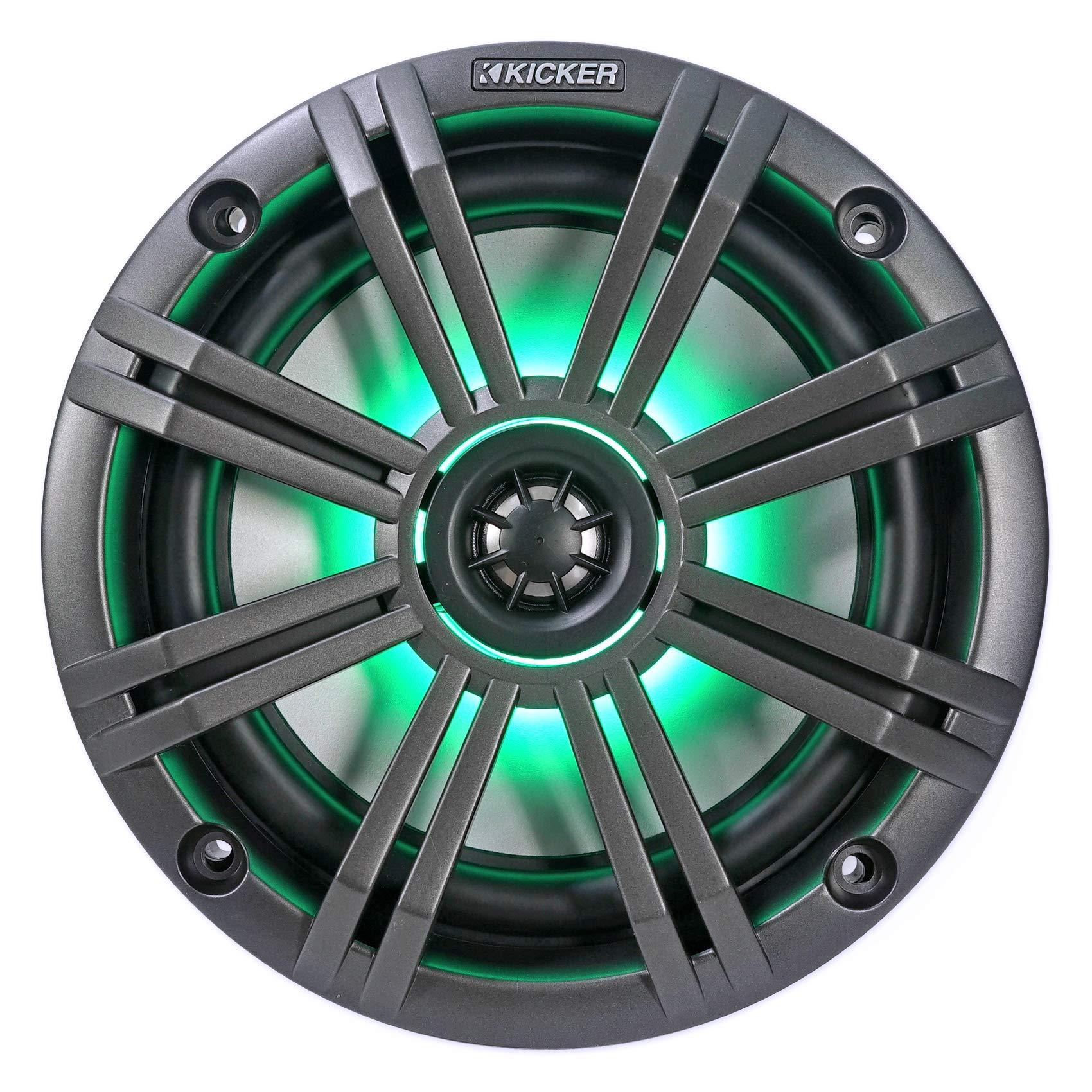 KICKER (2) Kicker 45KM654L 6.5" 390w Marine LED Speakers w/Charcoal with White Grilles KM65 Bundle with 2 Rockville 6.5" Polished Silver Aluminum Wakeboard Tower Speaker Enclosures