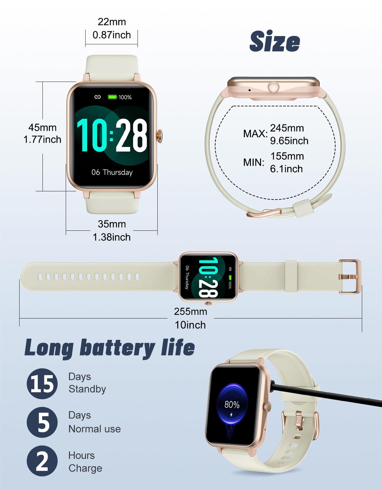 GRV GRV Smart Watches for Women Men (Answer/Make Calls), 1.8" Smartwatch for iOS/Android Phones Fitness Tracker with 100+ Sports Modes Heart Rate/Sleep Monitor Pedometer IP68 Waterproof (Milky White)