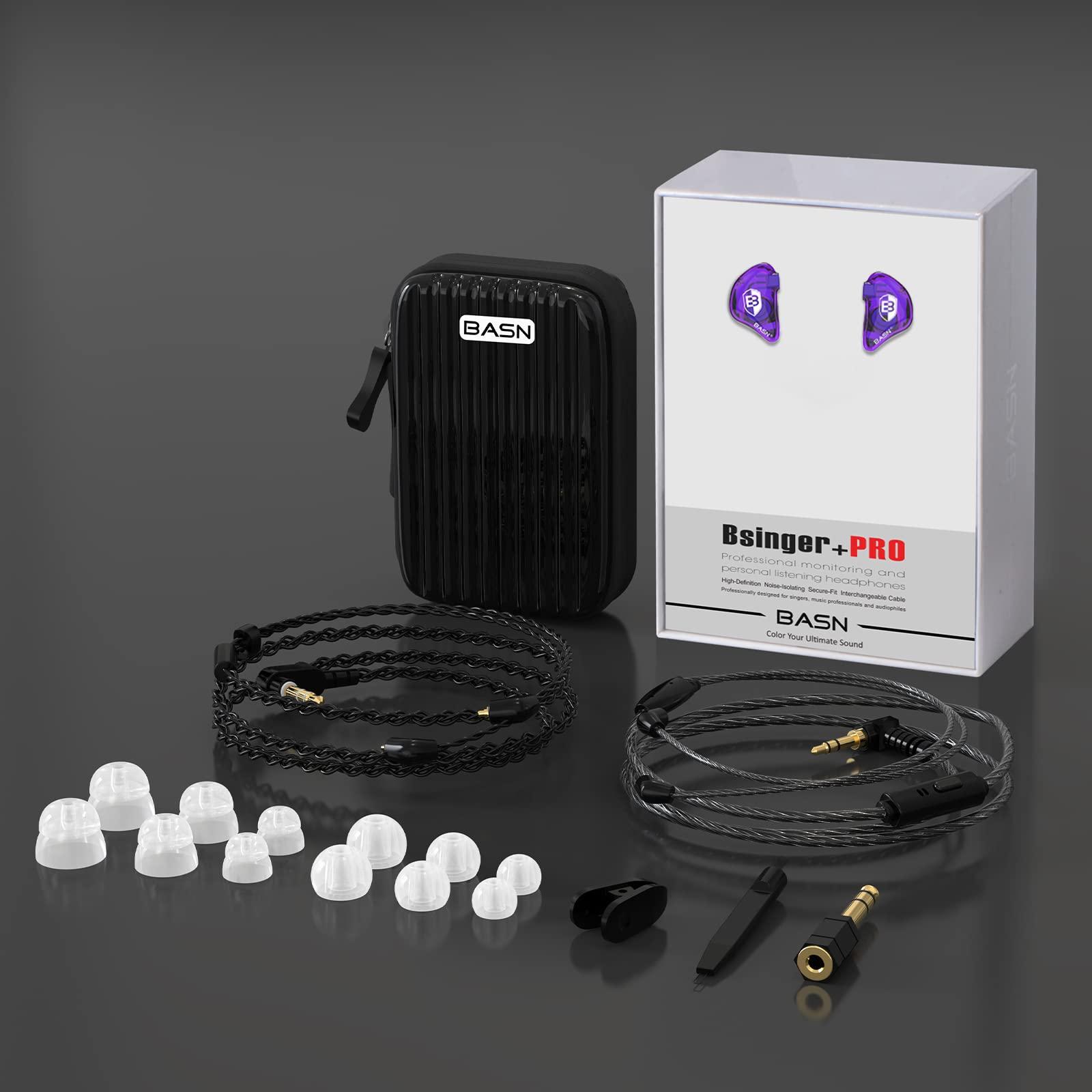 BASN BASN in Ear Monitor Headphones for Musicians Audiophiles Drummers, Bsinger Pro Noise Isolating Earbuds with Dual Driver Dynamic Crystal Clear Sound (Pro Clear Purple)