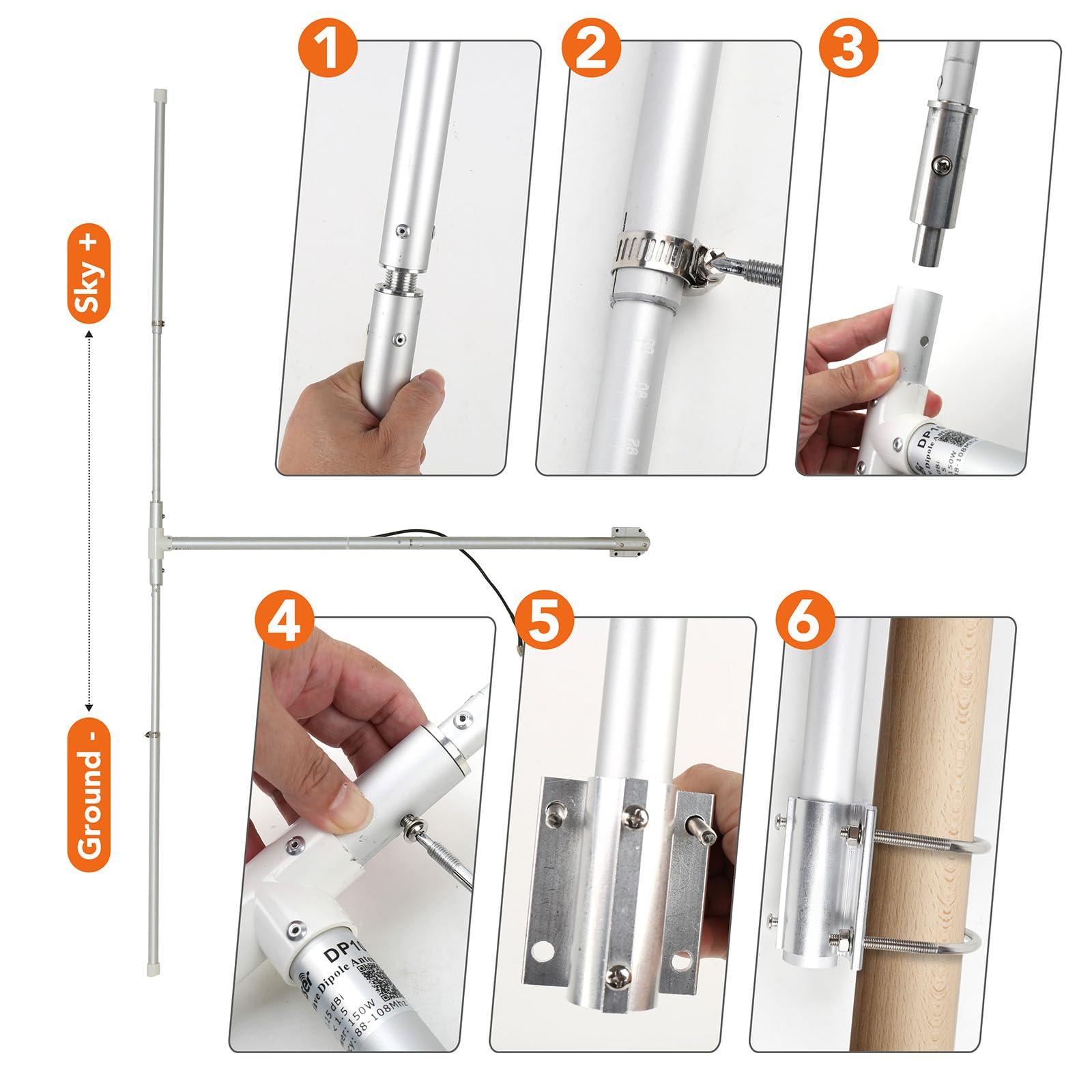 fmuser FMUSER DP100 150W FM Transmitter Antenna Outdoor - 1/2 Wave FM Dipole Antenna for 87-108MHz, Ideal for 0.5W-150W FM Broadcast Transmitter