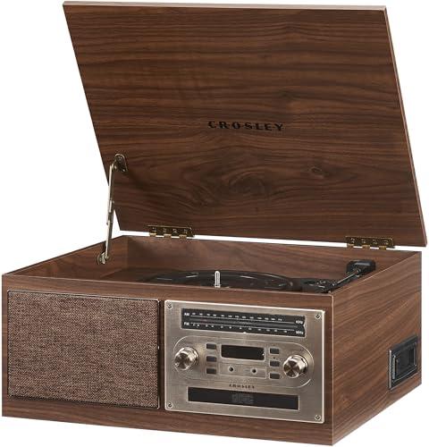 Crosley Crosley CR7023A-WA Serenade 8-in-1 Vinyl Record Player with 3-Speed Turntable, Bluetooth, AM/FM Radio, CD, Cassette, and Aux-in, Walnut