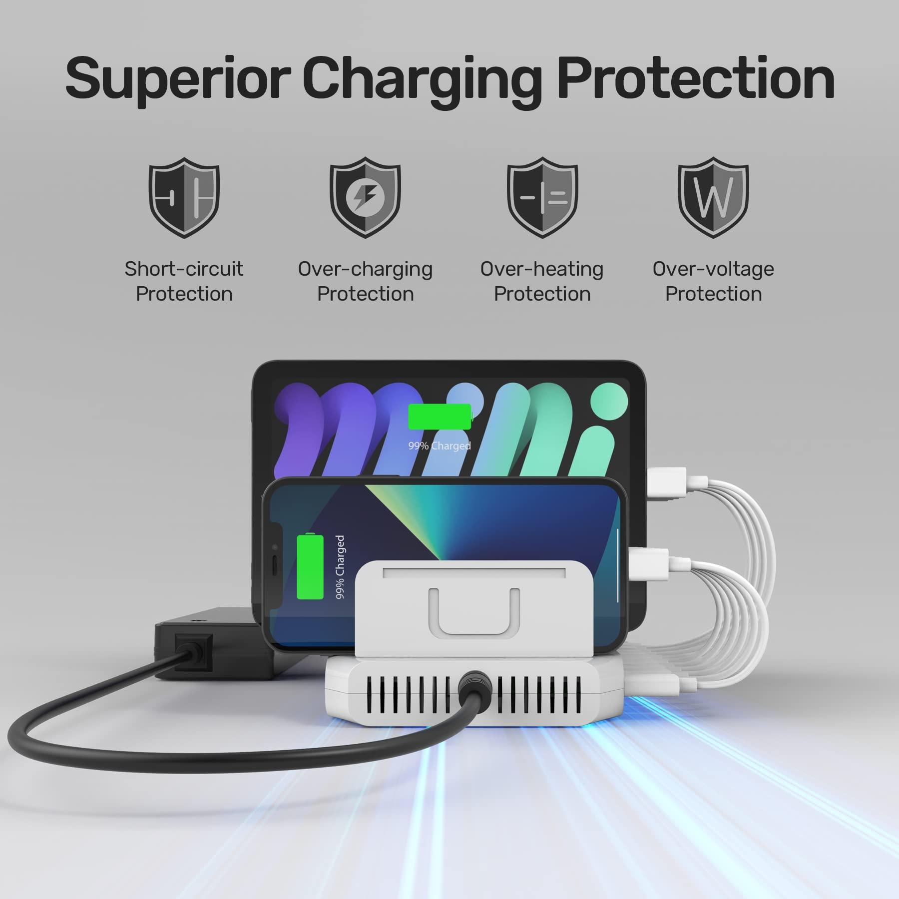 Unitek iPad Charging Station, Unitek 96W 10-Port USB Charging Dock Hub with Quick Charge 3.0, Charging Stand Compatible Multiple Device, Charging 8 iPads Simultaneously - [Upgraded Divider]