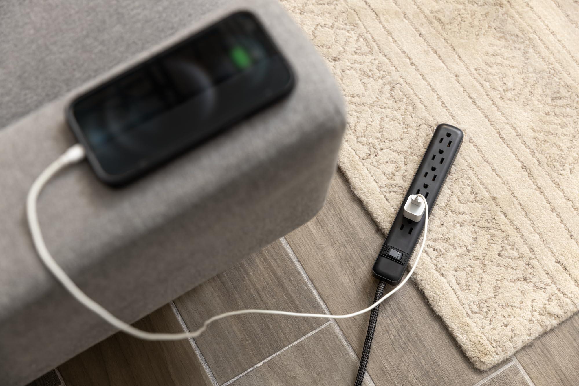 GE GE UltraPro 6-Outlet Surge Protector, 2 Pack, 3ft Braided Cord Power Strip Surge Protector, Surge Protector Power Strip, 450 Joules, Black, 74544