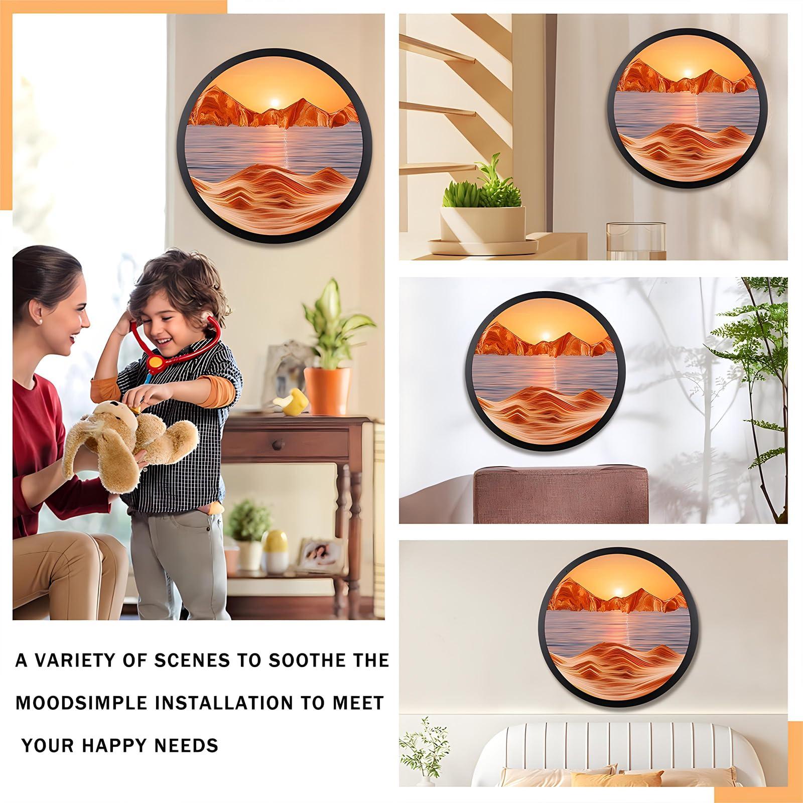 JYBBGO JYBBGO Sand Art, Sand Art Liquid Motion, 360 Rotate Wall Mounted Moving Sand Art Picture Relaxing Mood Peaceful Piece Home Office Work Decor (23.6\'\', orange2)