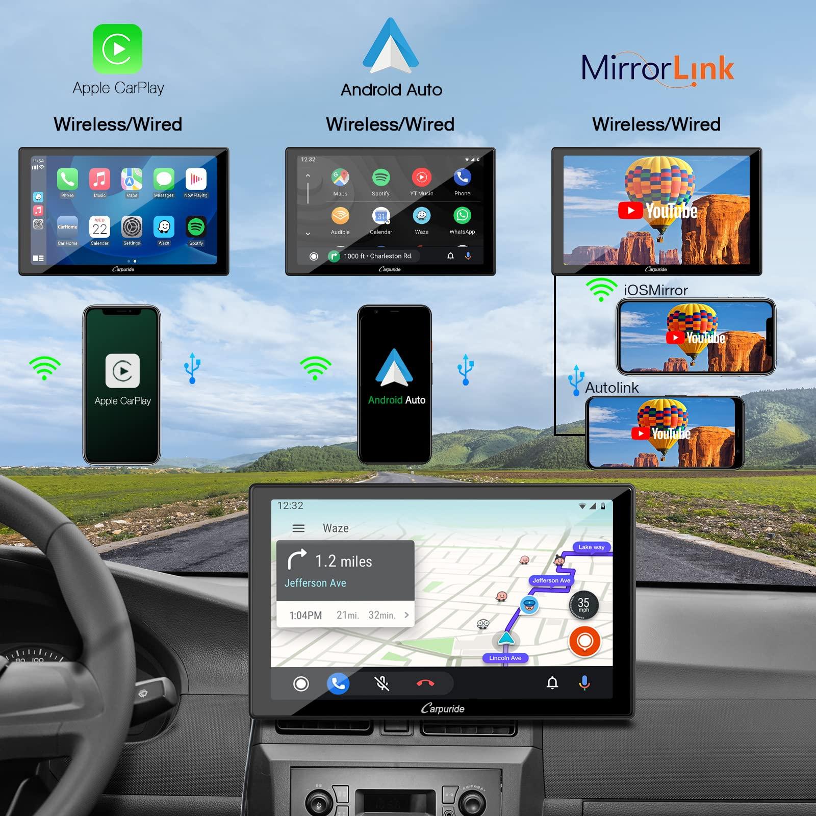 Carpuride Carpuride W901 Pro Portable Carplay & Android Auto with Dula Bluetooth, 9 inch 1080P Touch Screen, Mirror Link/GPS/Siri/FM, Support Truck Dashboard Mounted