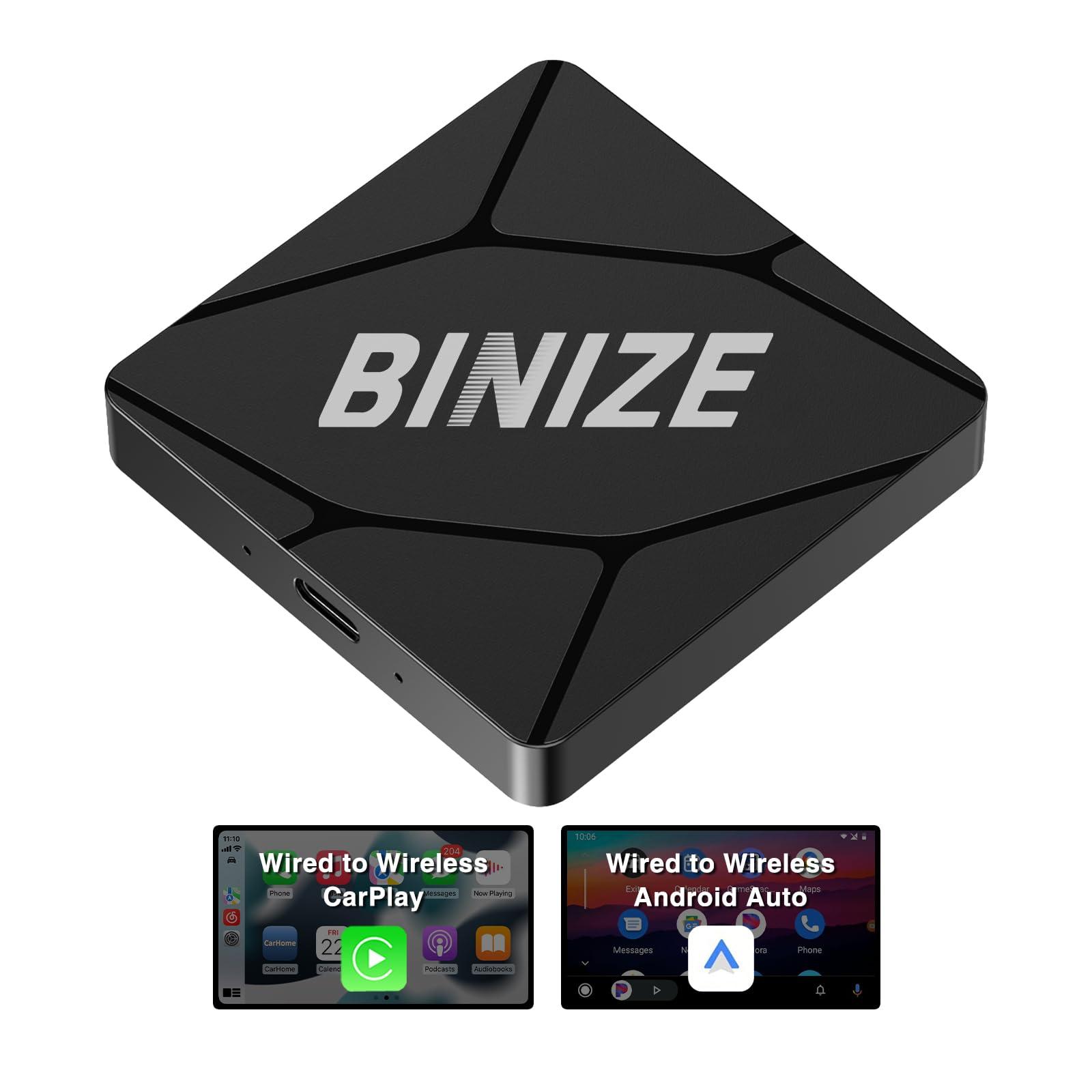 BINIZE Wireless Carplay Adapter & Android Auto Wireless Adapter, 2-in-1 Converts Wired to Wireless Carplay Dongle for Plug & Play Carplay Android Auto Car with iOS 10+ / Android 11+