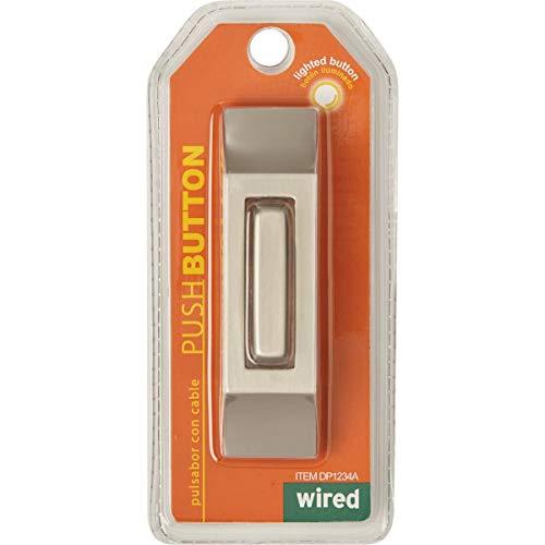 IQ America IQ America DP1234A Wired Satin Nickel Plated Surface Mounted Contemporary Lighted Doorbell Pushbutton Push Button Black Accent Ring use with most Wired Door Bells Chimes 3.5" x 1" x .75"