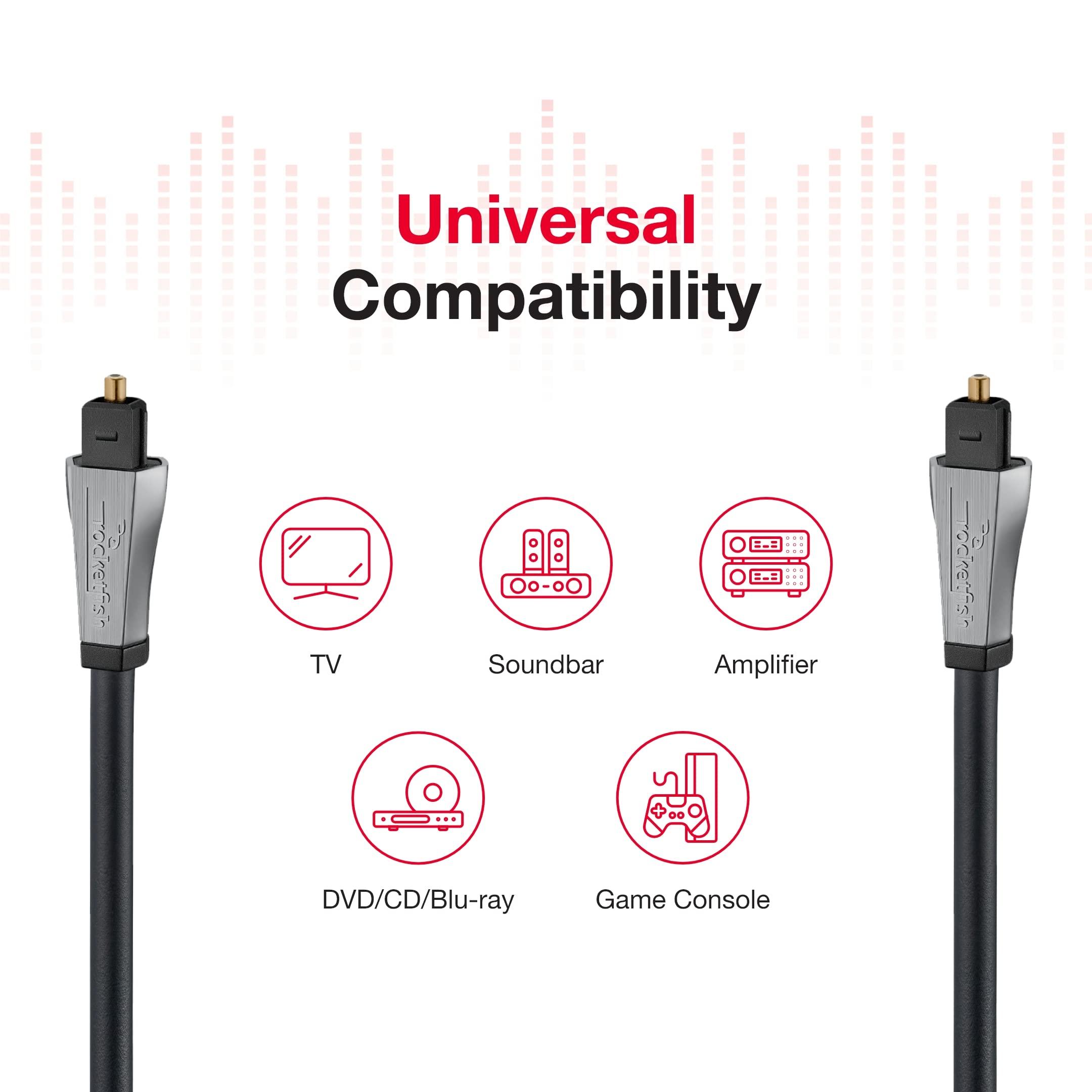 Rocketfish Rocketfish Toslink Optical Audio Cable - Fiber Optic Audio Cable for Home Theater & Sound System - Durable Cable Cord for Quality Audio - Black Optical Cable for TV & Soundbar - 8'
