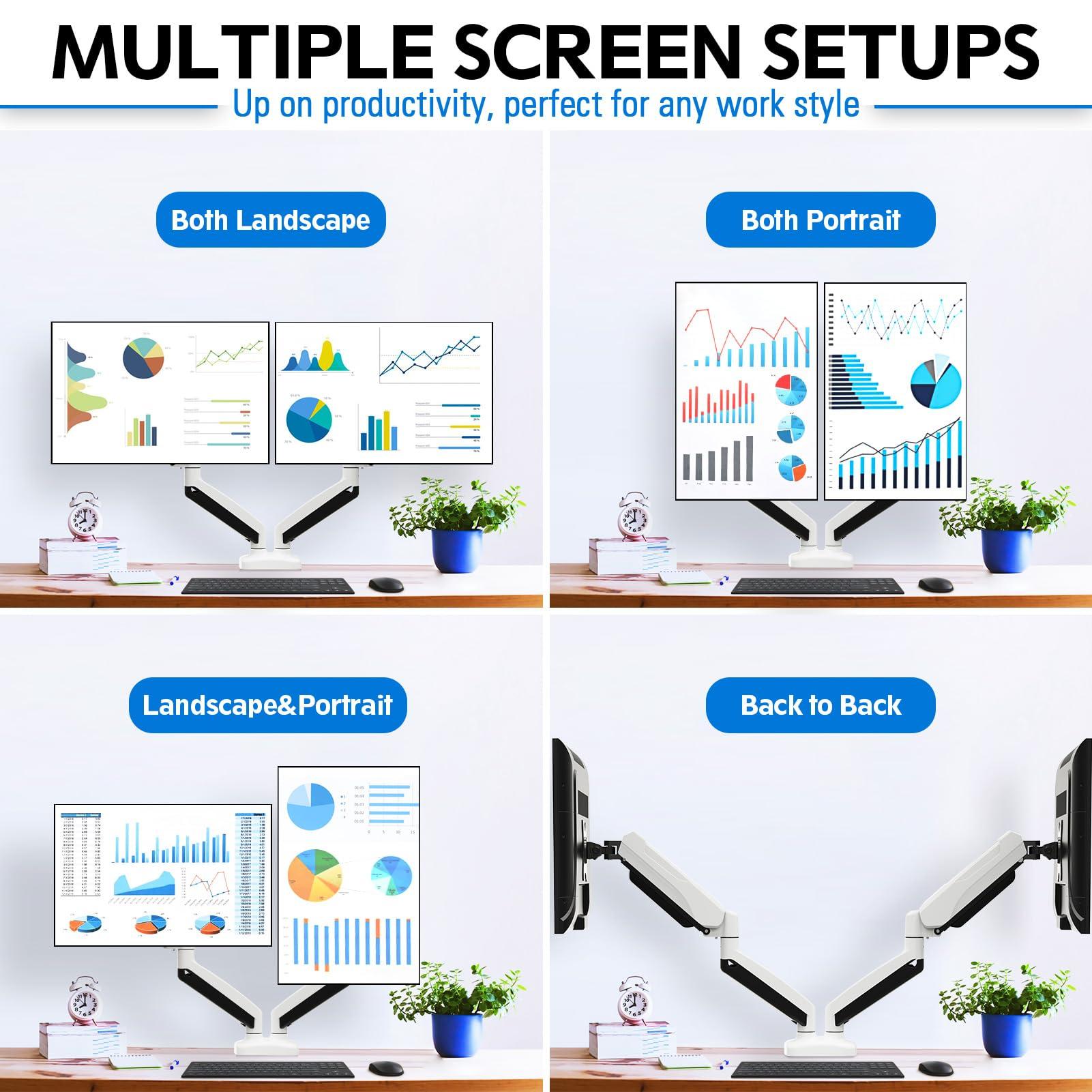 MOUNTUP MOUNTUP White Single Monitor Desk Mount & White Dual Monitor Desk Mount Bundle