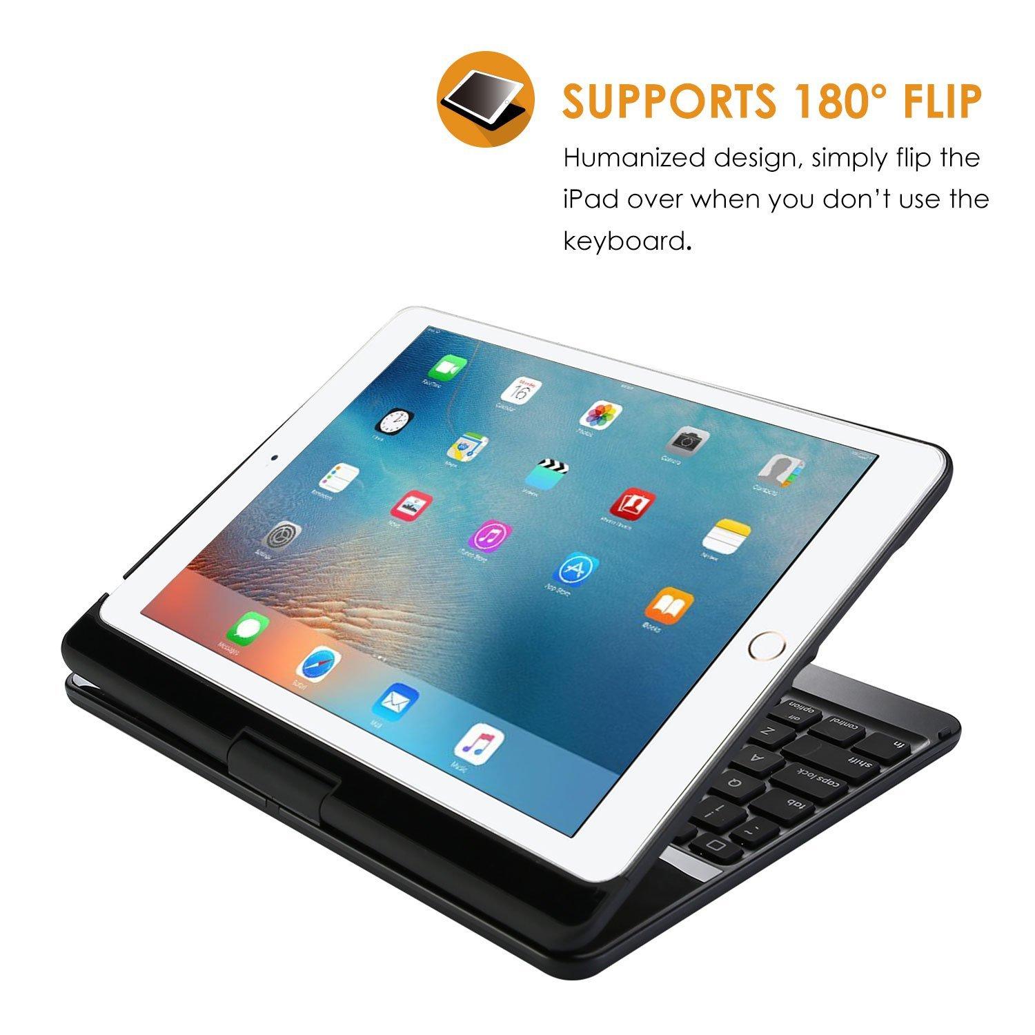 ProCase ProCase Keyboard Case for iPad 9.7 2018/2017 (Old Model), 360 Degree Rotation Swivel Cover Case with Wireless Keyboard for iPad 9.7 Inch 6th / 5th Gen/iPad Pro 9.7 2016, iPad Air 2/iPad Air 1-Black