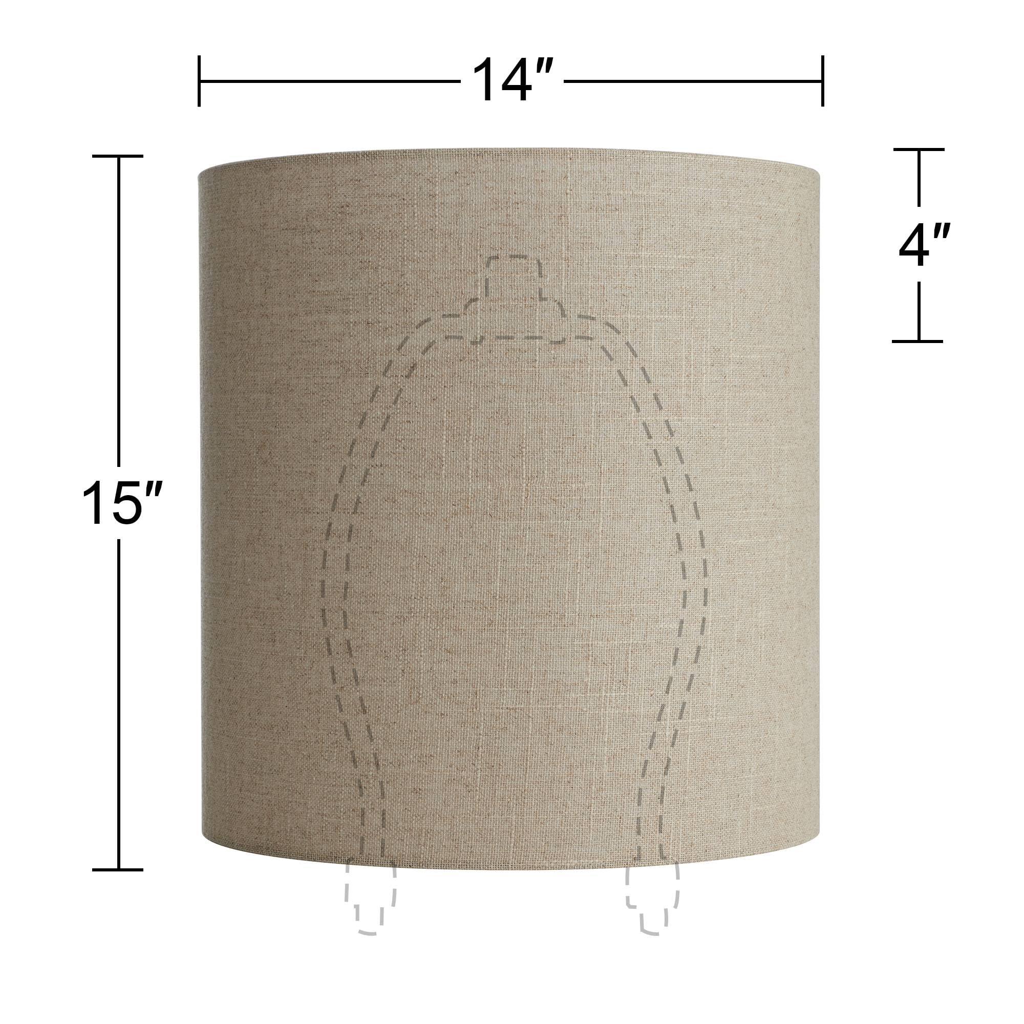 Springcrest 14\" Top x 14\" Bottom x 15\" High x Lamp Shade Replacement Medium Tall Oatmeal Beige Drum Round Rustic Farmhouse Western Linen Fabric Spider Harp Finial - Springcrest