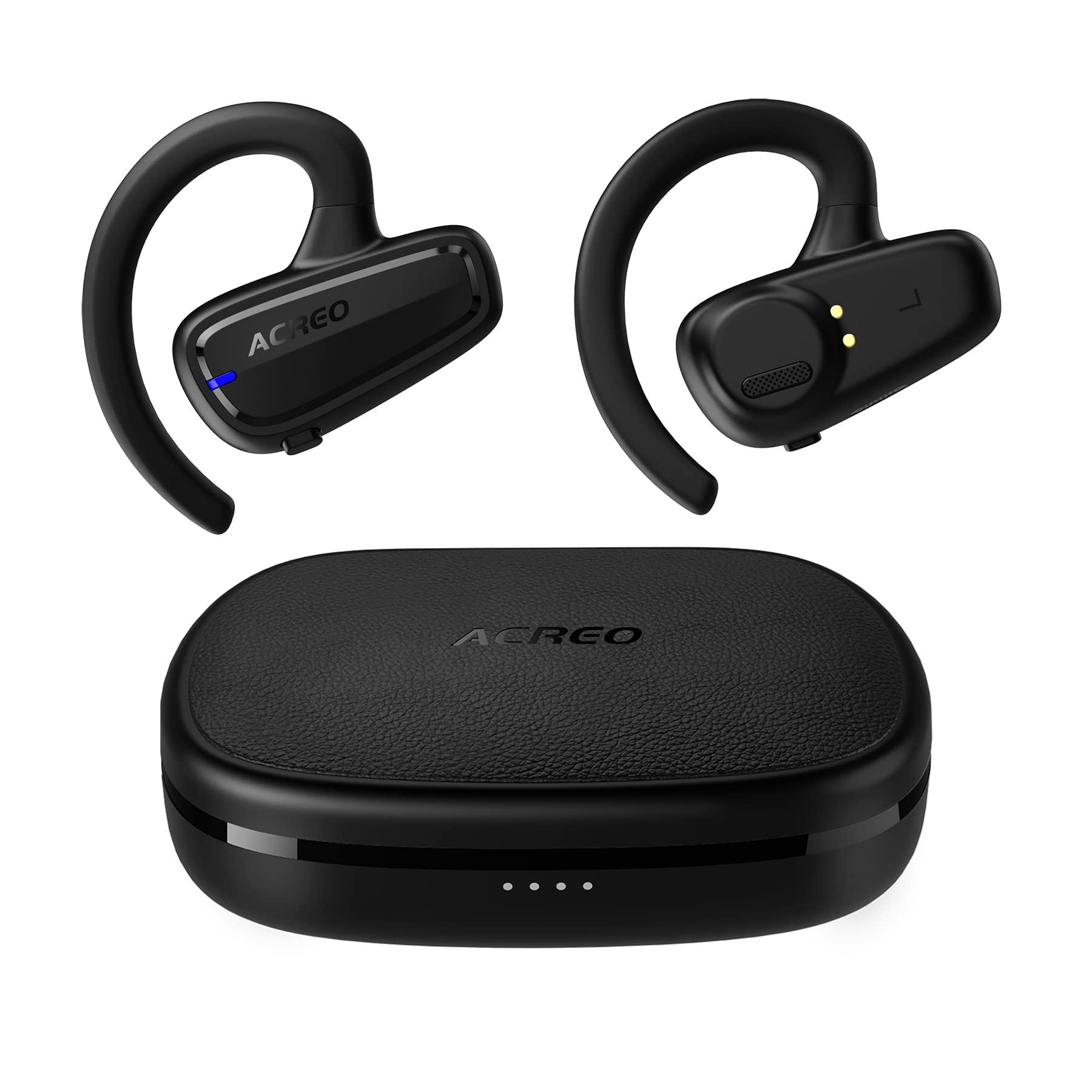 ACREO ACREO The Next Generation Open Ear Headphones, OpenBuds, True Wireless Earbuds with Earhooks, Bluetooth Workout Headphones, 18 Hours Playtime with Case, IPX7 Waterproof, Black