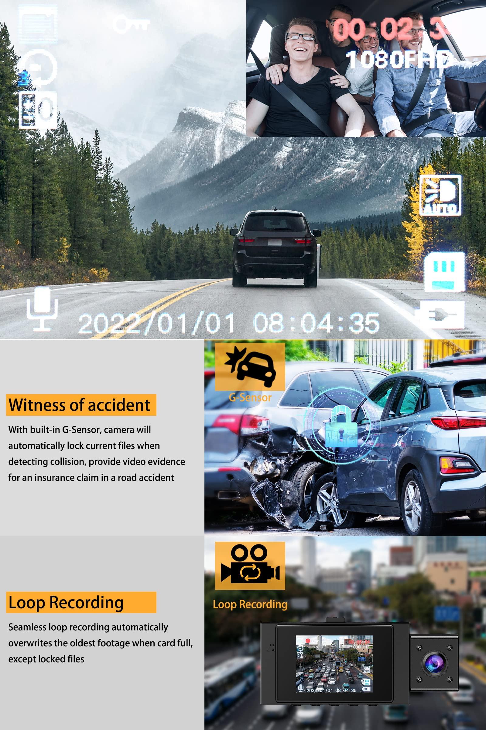 Yansoo Dual Dash Cam Front and Inside with 64GB Card, FHD 1080P Dash Camera for Cars Dashcams for Cars with Infrared Night Vision Car Camera 24H Park Monitor Motion Detection G-Sensor for Taxi Uber