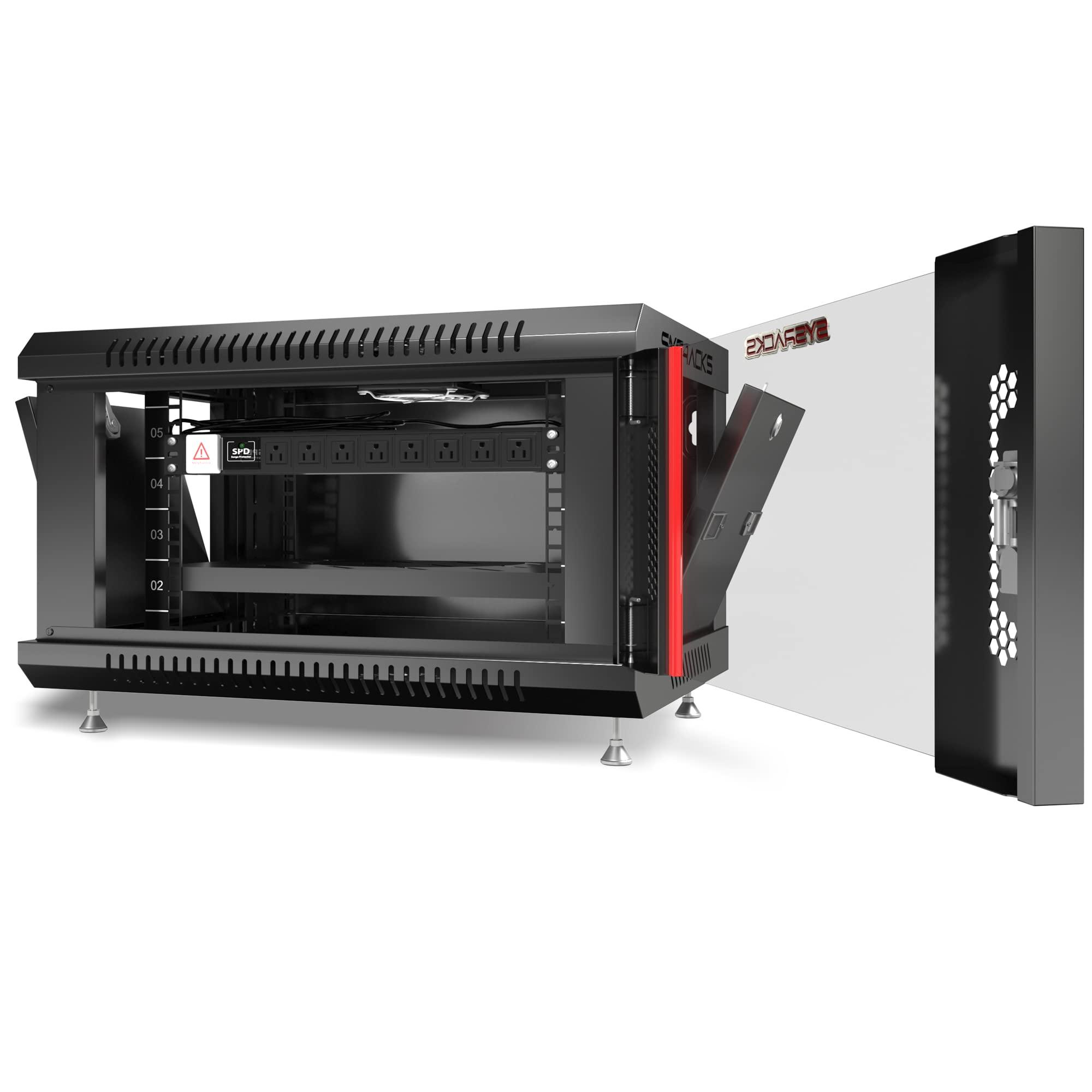 Sysracks Server Rack - Wall Cabinet - 6U Wall Mount Rack Enclosure with Fans - Audio Rack - Network Rack - 24 Inch Depth AV Cabinet - on Levelers - PDU - Shelf - Locking Cabinet - Black (6U 24"x18"x14.5")