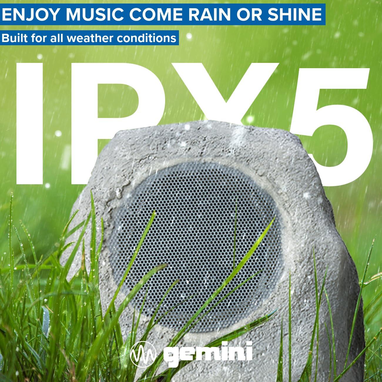 Gemini Sound Gemini Sound GHRK-500LTMS-PR: Portable Solar-Powered Bluetooth Rock Speakers Pair with Multi-Link, Weather-Resistant Design for Outdoor Entertainment, Wireless Connectivity, and Ambient LED Lighting