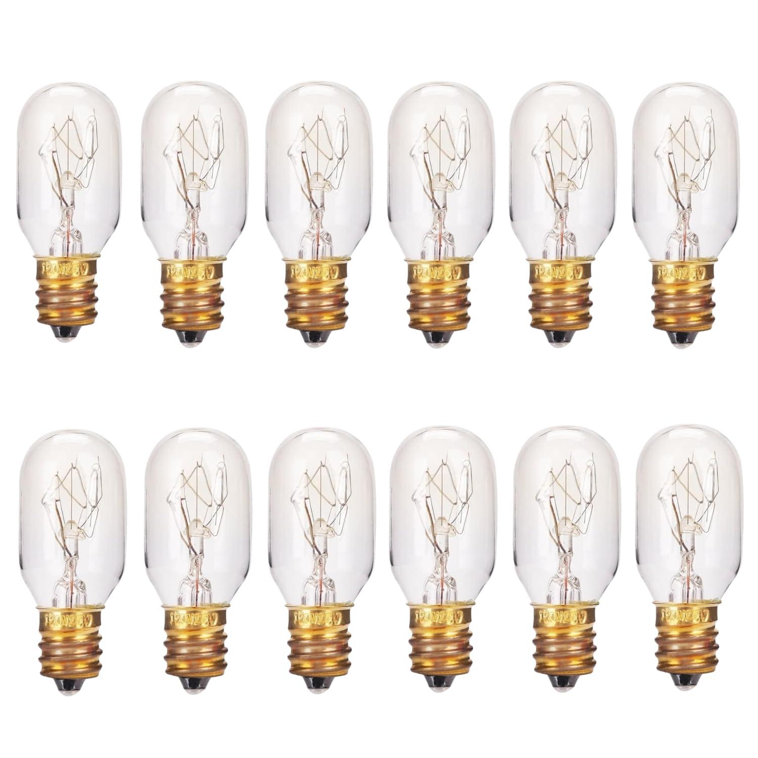 Fenrun Moflekja Himalayan Salt Lamp Bulbs, T20 25W Original Replacement Long Lasting Incandescent Candelabra Light Bulbs E12 Socket, 120V 2700K Warm White, Pack of 12