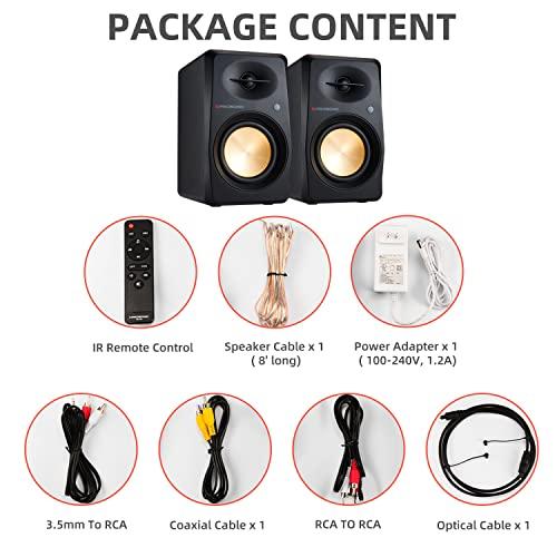 P Prosonic Prosonic BT30(2023 Version) Active Powered Bluetooth Bookshelf Speakers, Studio Monitor, Home Theater, Turntable with Optical Input, Coaxial Input, 2X RCA Aux Line Input, 80 Watts, (Black)