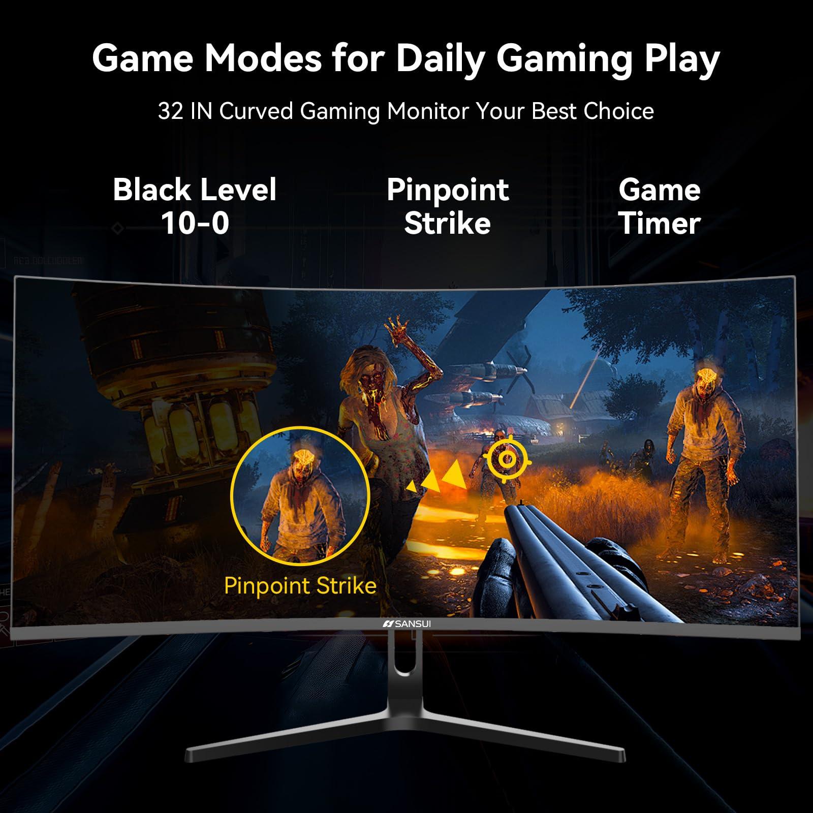 SANSUI SANSUI 32 Inch Curved 240Hz Gaming Monitor High Refresh Rate, FHD 1080P Gaming PC Monitor HDMI 2.12, DP 1.42, Curved 1500R, 1ms(OD), HDR, VESA Compatible (ES-G32C3F One DP Cable Included)
