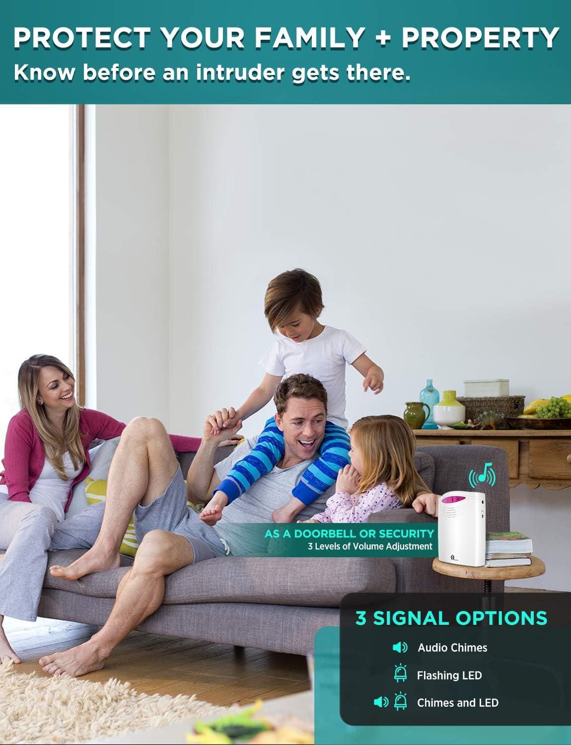 1 BY ONE Driveway Alarm Wireless Outside, 1byone Motion Sensor Alarm 1000 FT Range Extra Loud Chimes Home Security Alarm System with 1 Receiver 2 Weatherproof Infrared Sensors Protect Indoor/Outdoor Property