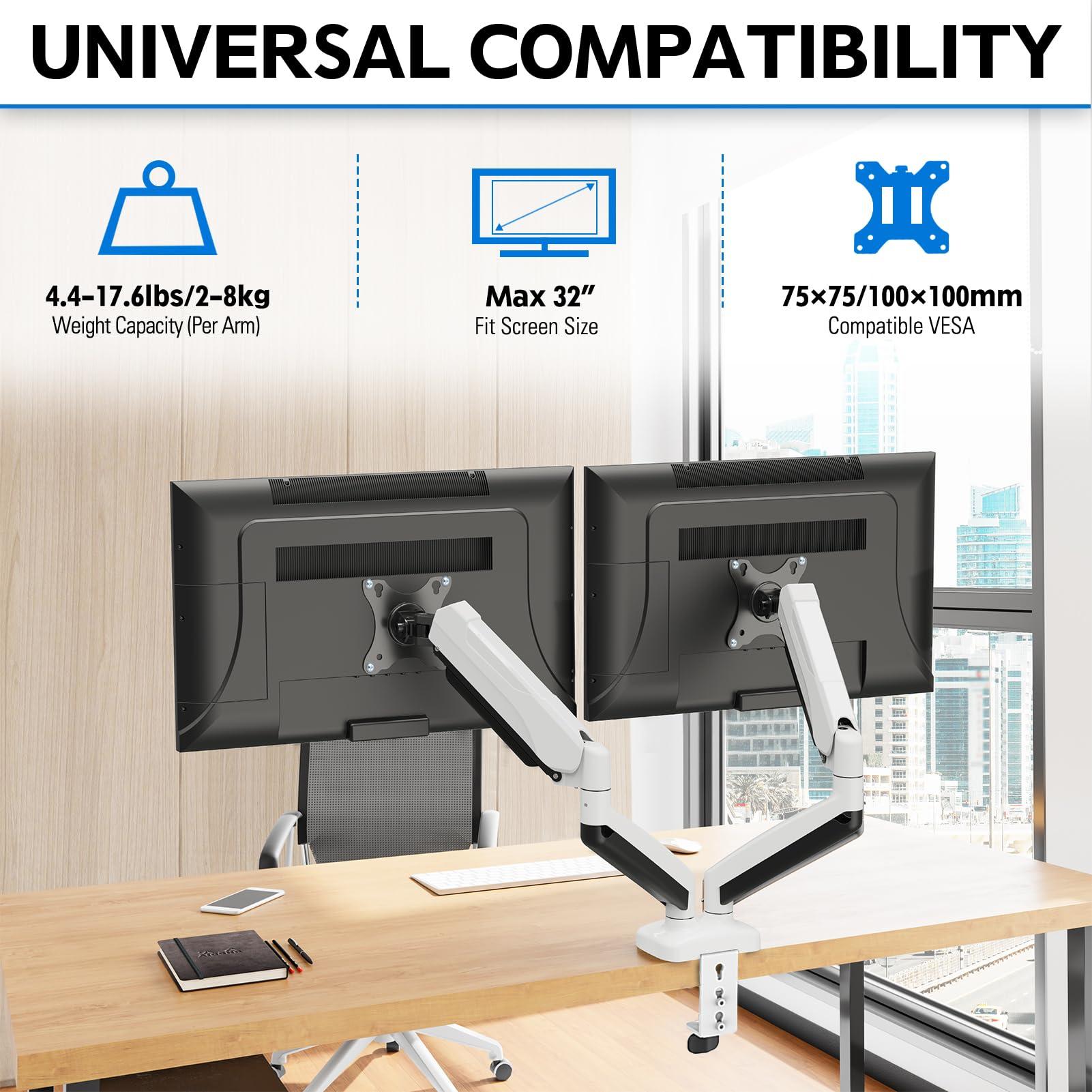 MOUNTUP MOUNTUP White Single Monitor Desk Mount & White Dual Monitor Desk Mount Bundle