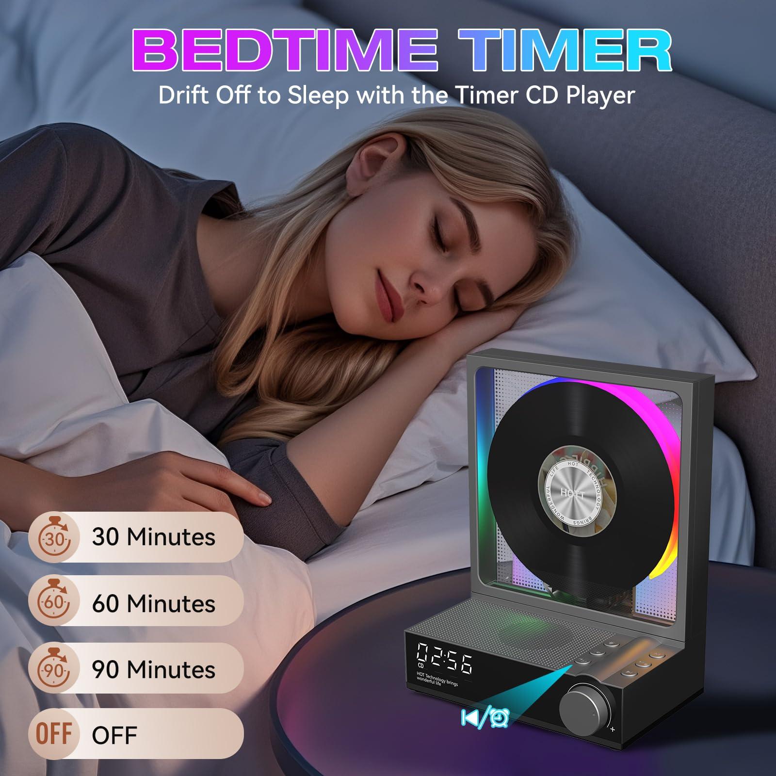 bodymaster HOTT CD Player Portable with RGB Lights Bluetooth 5.3 Desktop CD Player,Portable CD Player with HiFi Speakers, Supports TF Card, Transcription, LED Screen, Timer (Grey)