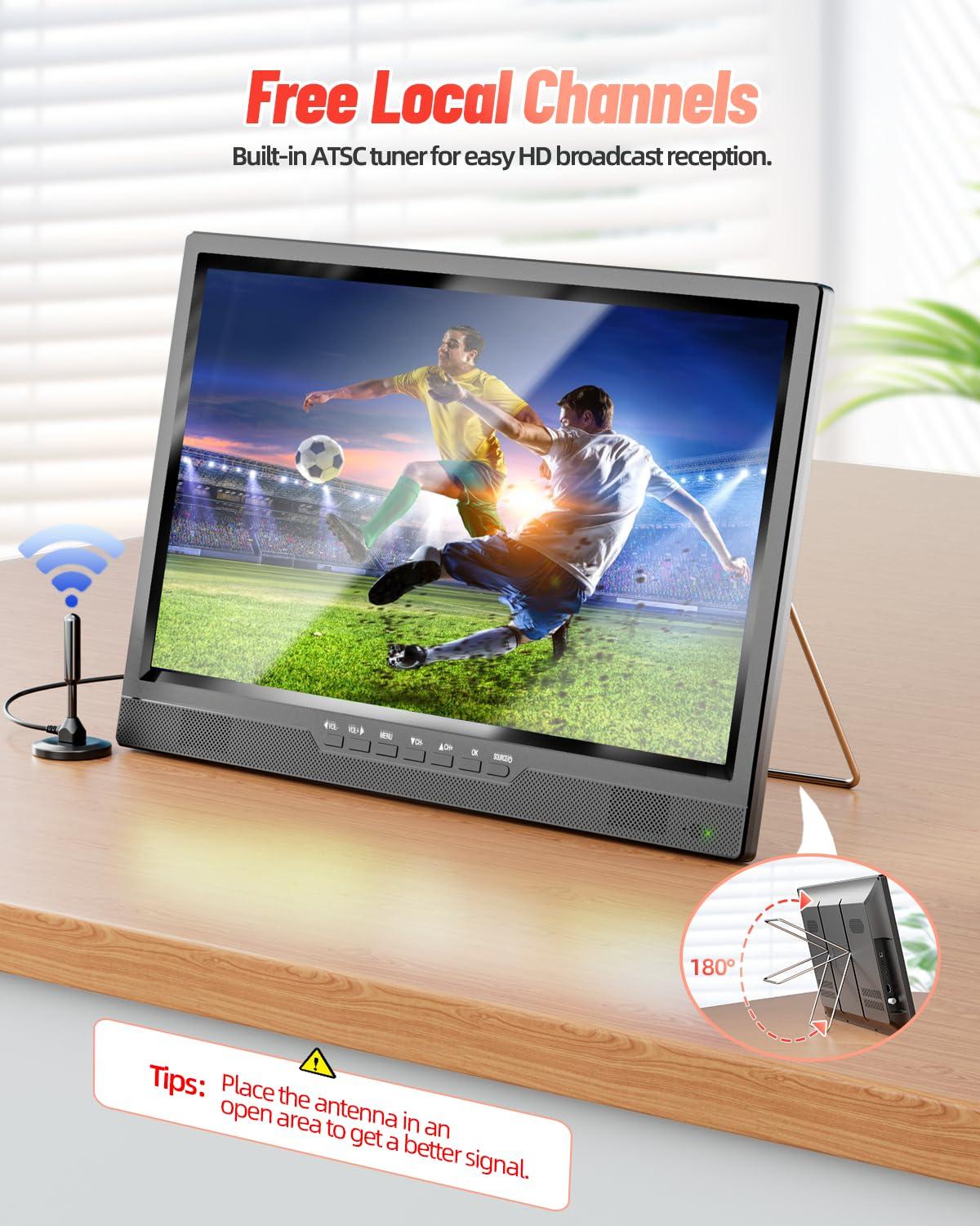 Desobry Desobry 19" Portable TV with Antenna, Small TV with HD 1080P HDMI Input, AV Input, USB Port, 180 Adjustable Stand, Small Portable TV for Kitchen Bedroom Camping RV (No WiFi)