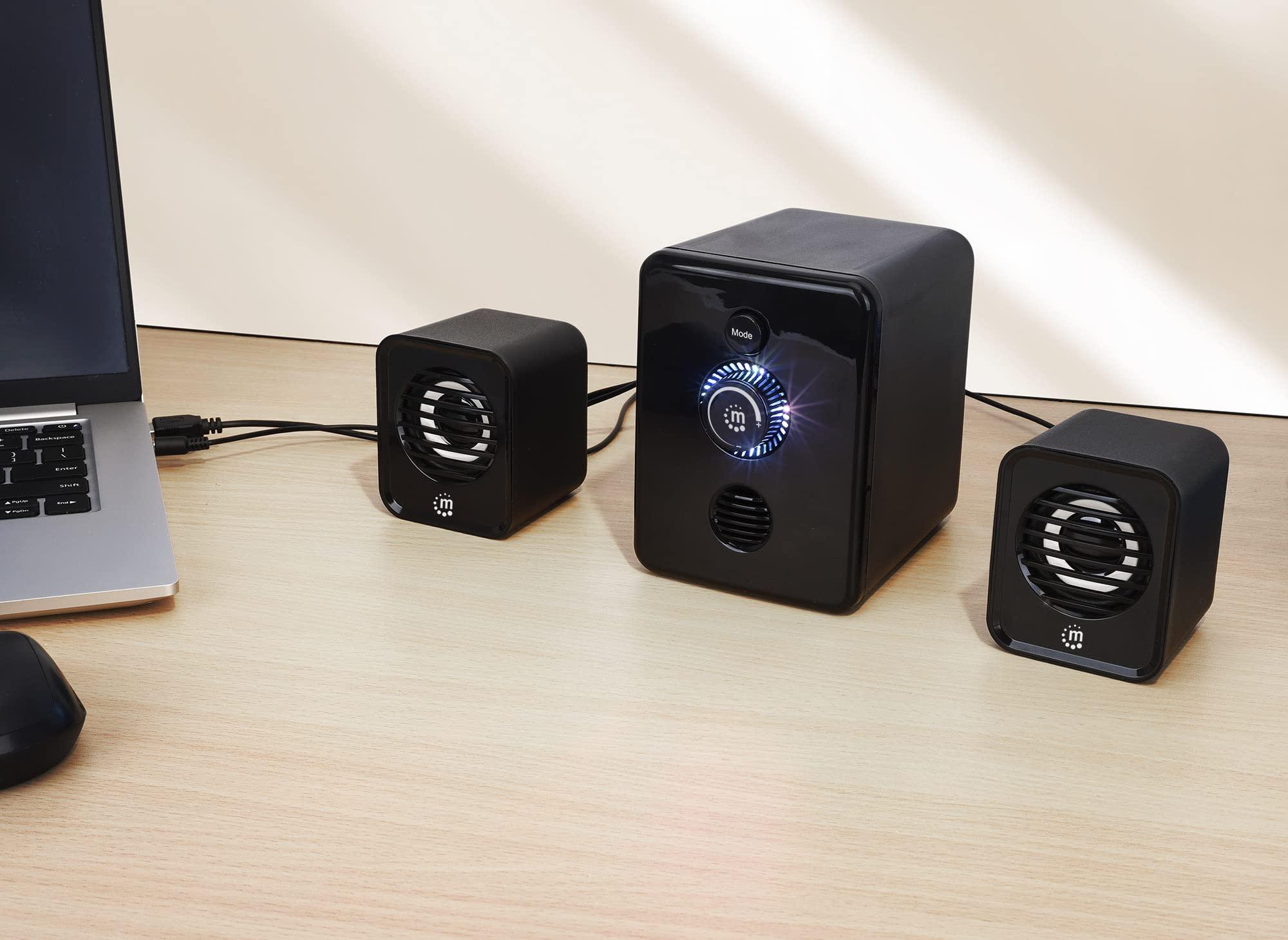 MANHATTAN MANHATTAN Bluetooth USB Powered 2.1 Stereo Speaker System - with Subwoofer and 2 Small Satellite Speakers, 3 Audio Connection Modes - for Computer, PC, Laptop, Desktop - 3 Yr Mfg Warranty - 167345