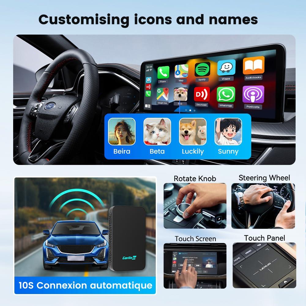 Carlinkit CarlinKit 5.0 Wireless CarPlay Adapter - Wireless Android Auto Car Adapter Adoption Chip 5G WiFi 5.8 GHZ | Stable & Fast Connection | Easy Operate | Small Size | Light Weight | Black(2air)