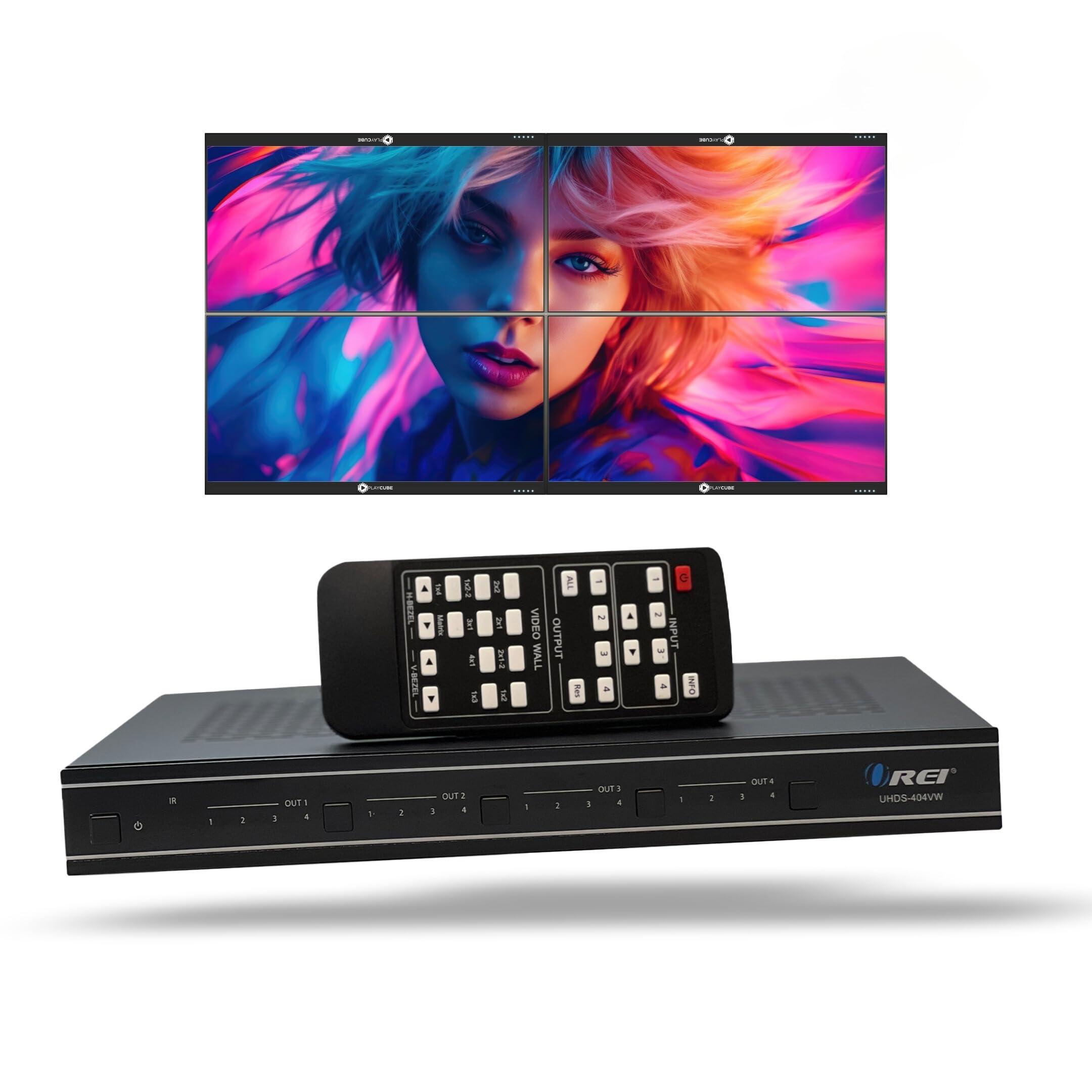 OREI OREI 4K 4x4 Seamless HDMI Matrix Switch Video Wall Controller Upto 4K@60hz 4:4:4 8-bit - HDMI 2.0, HDCP 2.2, 18 Gbps, UltaHD 2x2, 1x4, 1x2, 4x1-180 Degree Rotate - Remote Control (UHDS-404VW)