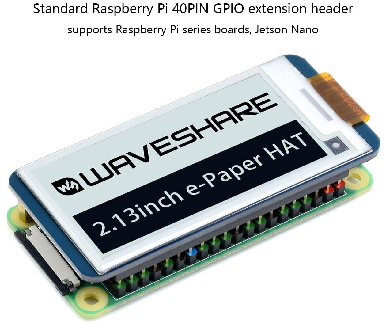 waveshare waveshare 2.13inch E-Paper Display HAT for Raspberry Pi 4B/3B+/3B/2B/Zero/Zero W/Zero WH and Jetson Nano,250x122 Pixel Black,White Two-Color E-Ink Display SPI Interface Support Partial Refresh