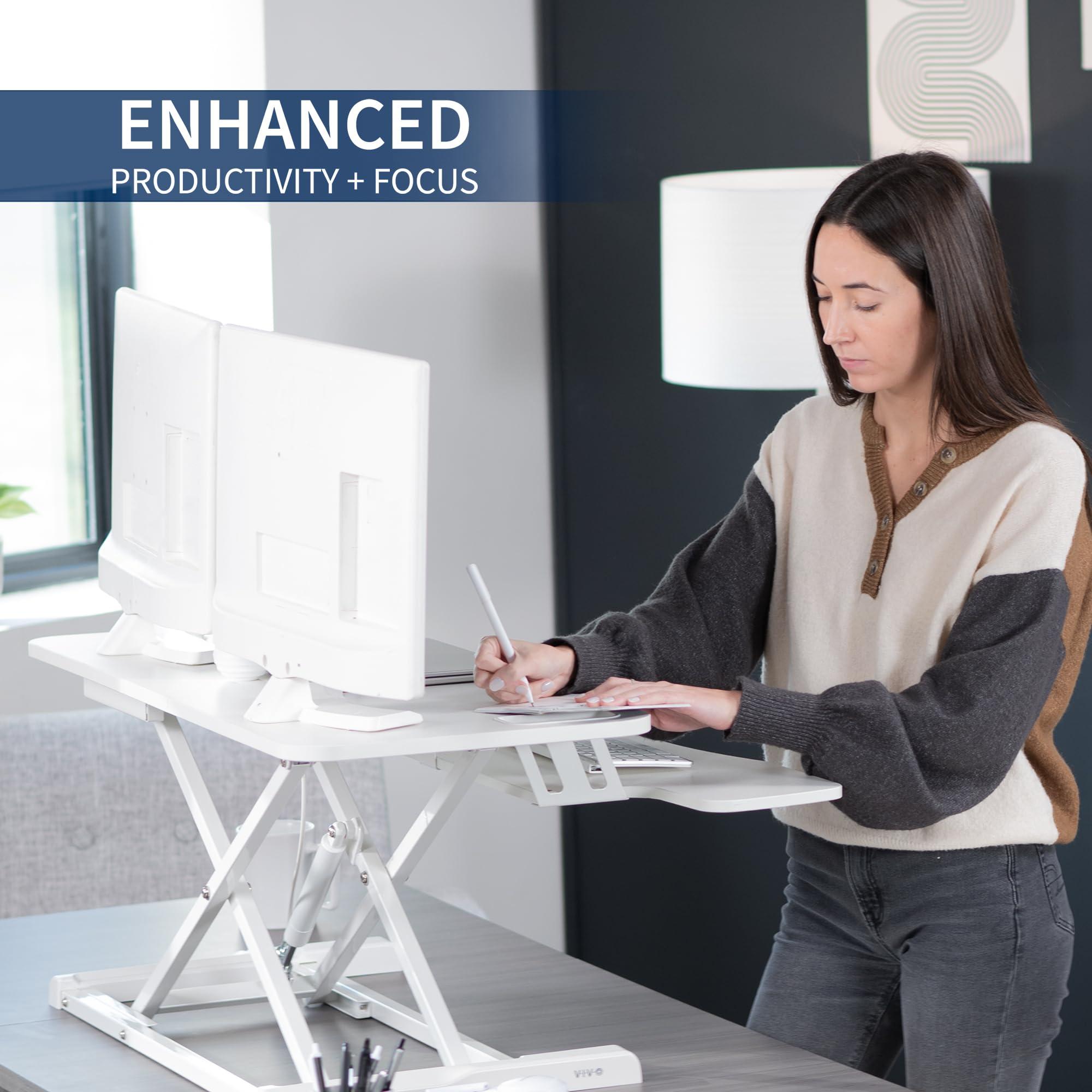 VIVO VIVO 38 inch Desk Converter, K Series, Height Adjustable Sit to Stand Riser, Dual Monitor and Laptop Workstation with Wide Keyboard Tray, White, DESK-V037KW