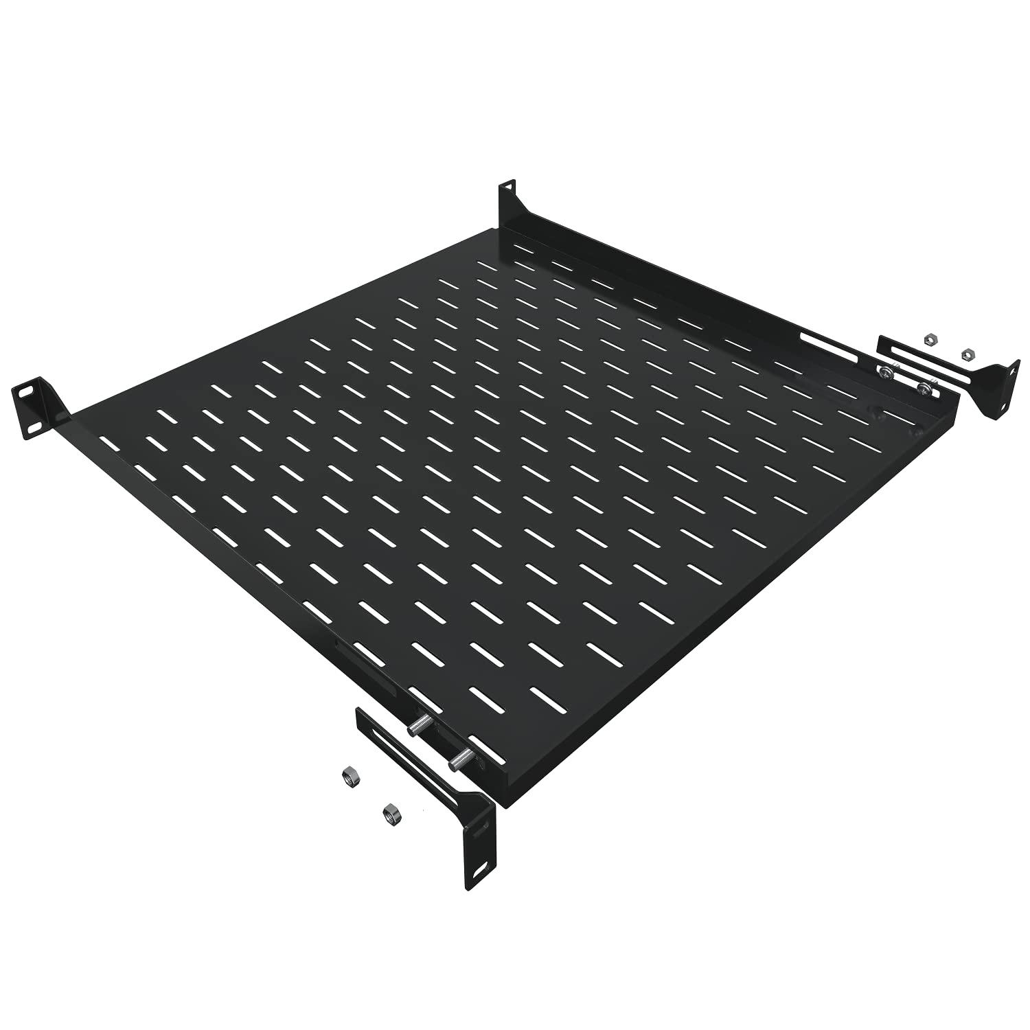 Tupavco 1U Server Rack Shelf - 19" Rackmount Tray - 17.7" (450mm) Deep 4-Post Fixed Mount for Computer Network/AV/IT Equipment Cabinet Enclosure - Vented for Maximum Airflow (Black) - Tupavco TP1711
