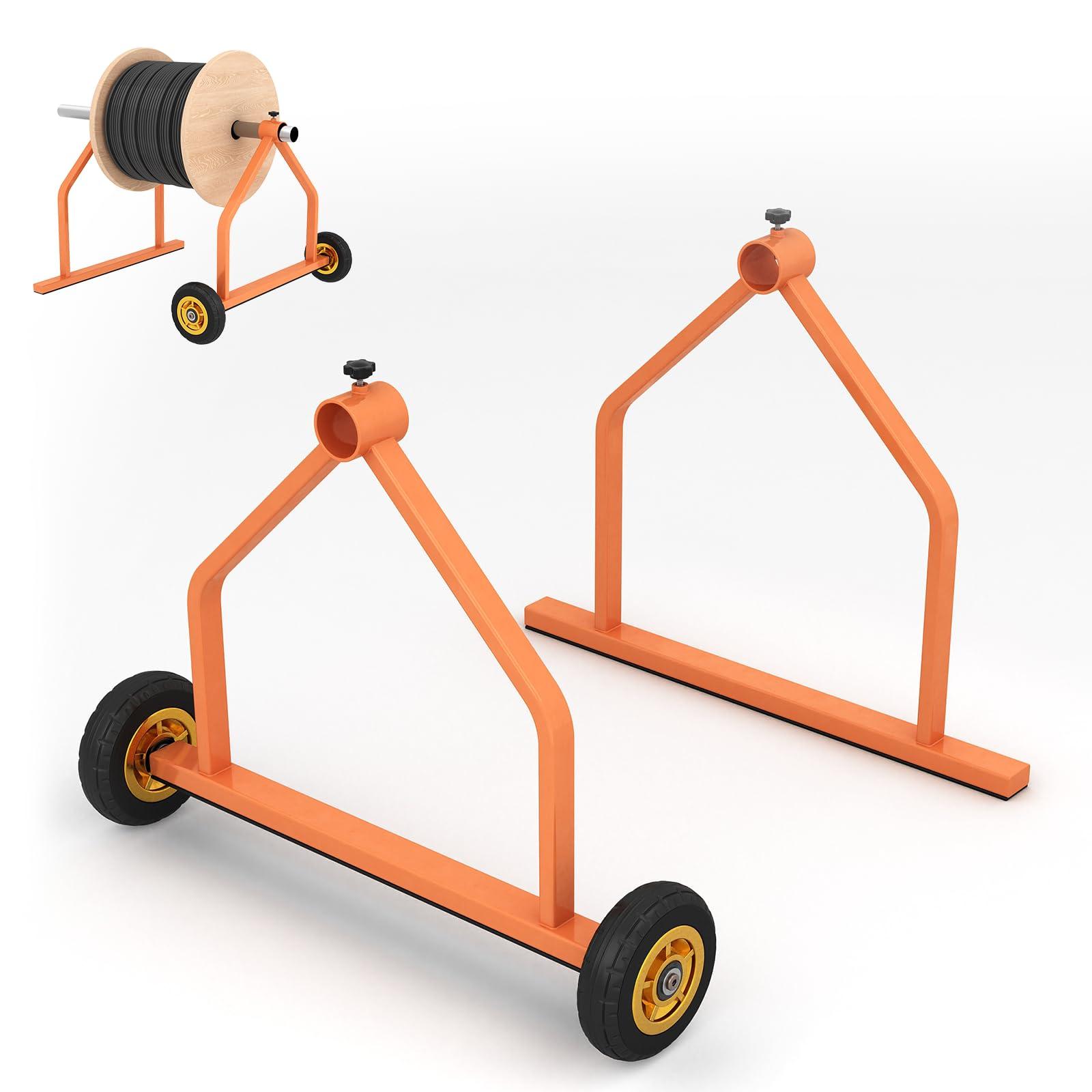 ikare Metal Wire Spool Rack - Cable Rack with Wheels, Wire Spool Holder for Wire Spools Up to 28 Inches in Diameter, Cable Caddy with 220 Lb Capacity