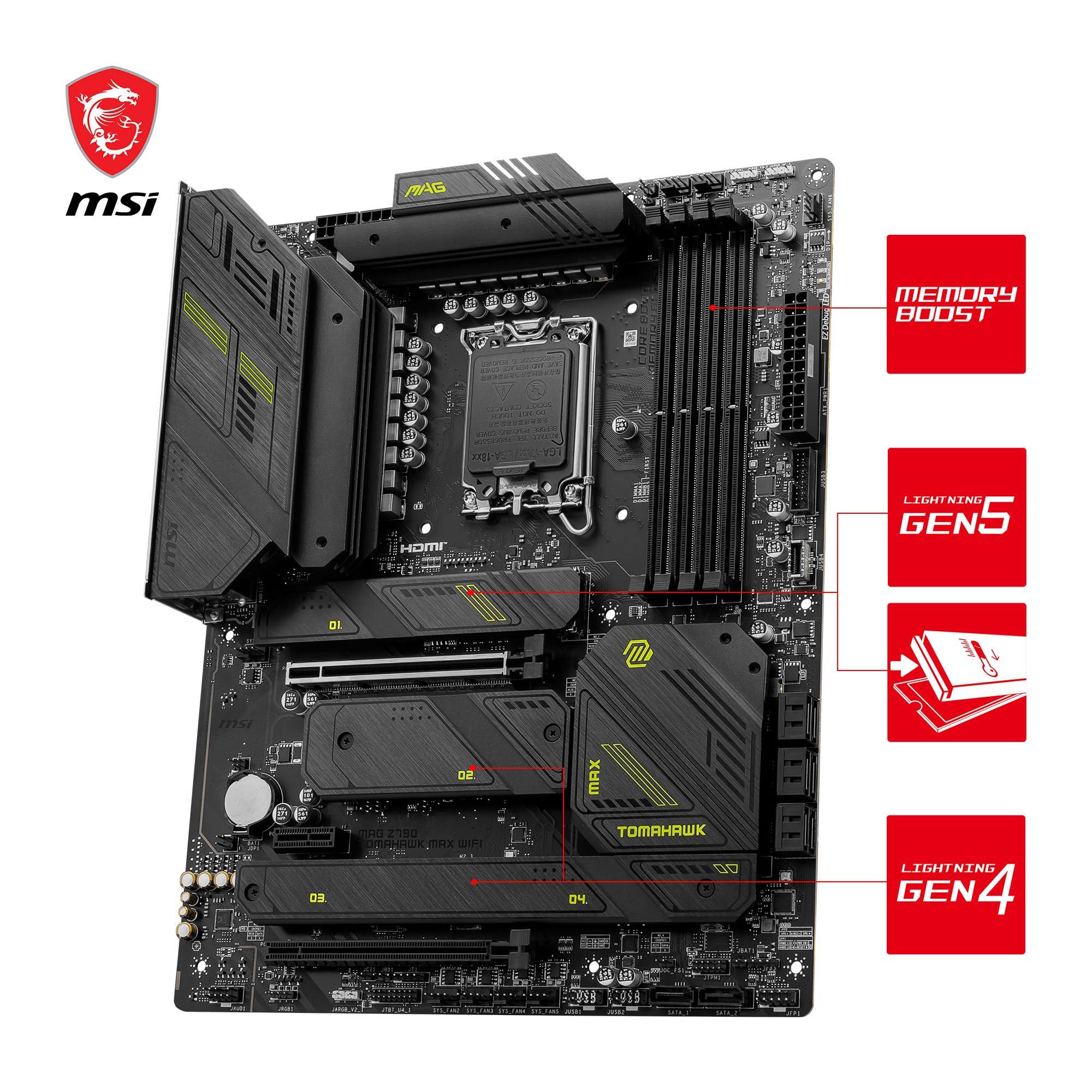 MSI MSI MAG Z790 Tomahawk MAX WiFi Gaming Motherboard (Supports 12th/13th/14th Gen Intel Processors, LGA 1700, DDR5, PCIe 5.0, M.2, 2.5Gbps LAN, USB 3.2 Gen2, Wi-Fi 7, ATX) (Renewed)