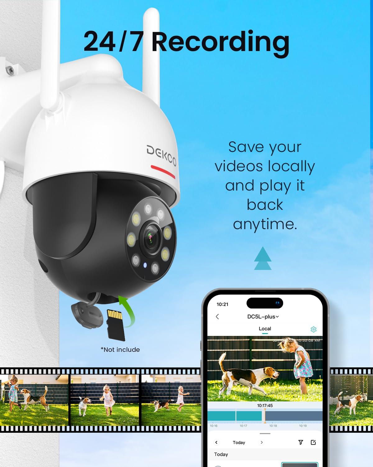DEKCO DEKCO 2K Security Camera Outdoor 2Packs, WiFi Outdoor Security Cameras Pan-Tilt 360 View, 3MP Surveillance Cameras with Motion Detection and Siren, 2-Way Audio, Full Color Night Vision, Waterproof