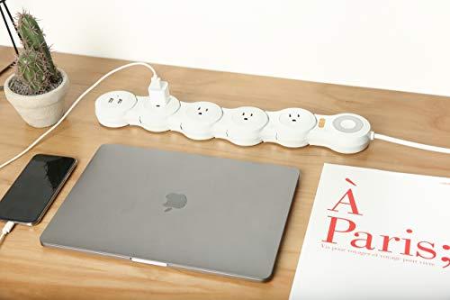 VVONS Flexible Surge Protector Power Strip, 6 Feet Long Cord 4 Outlets 2 USB 10V/13amp Flat Plug with Overload Protection Extension Cord,Suitable for Home Office Travel,White