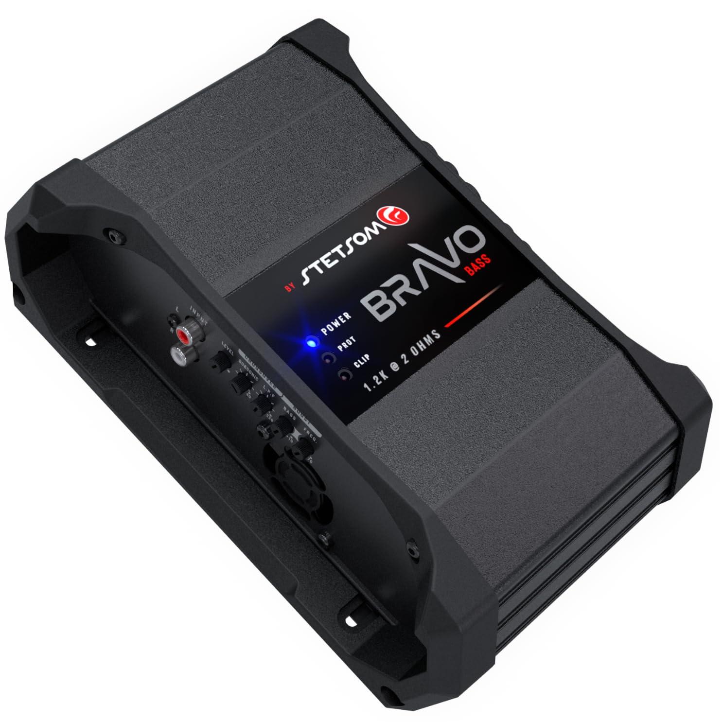 Stetsom Stetsom Bravo BASS 1200 2 Ohm - Mono Car Amplifier, 1200.1 1.2K Watts RMS, 2 Stable Car Audio, Monoblock, HD Sound Quality, Crossover & Bass Boost, Car Stereo Speaker Subwoofer MD, Smart Coolers