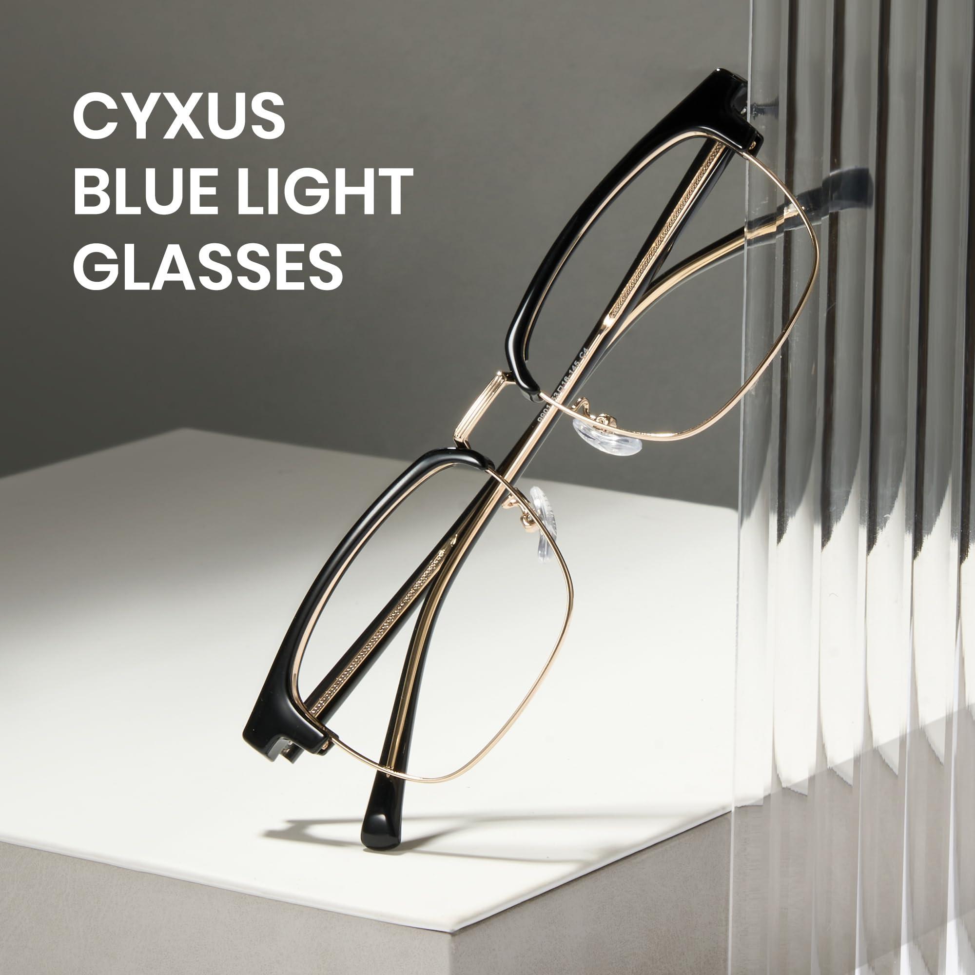Cyxus Cyxus Men Blue Light Blocking Glasses Half Rimless Computer Gaming Glasses Square Fashion Glasses for Men 8216 Black Gold