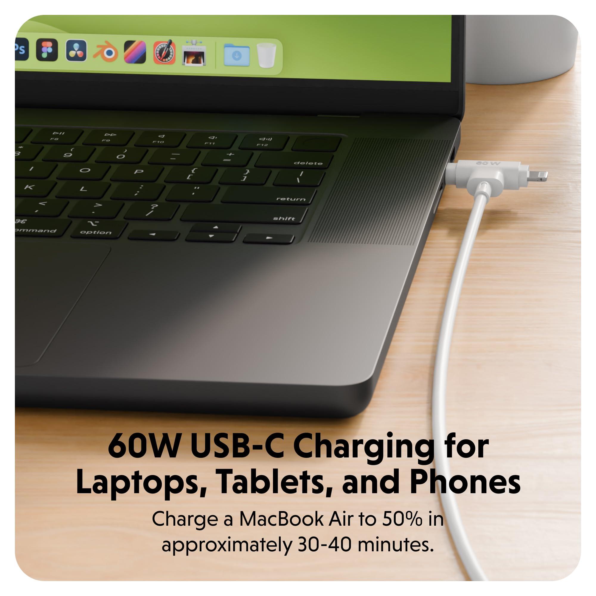 Hyper HyperJuice USB C and Lightning Cable - Silicone Hybrid Lightning Cable w/ 60W Charging, Apple MFi Certified, Durable, Tangle-Free USB C and Lightning Cable 2 in 1 Design for Laptops & Phones