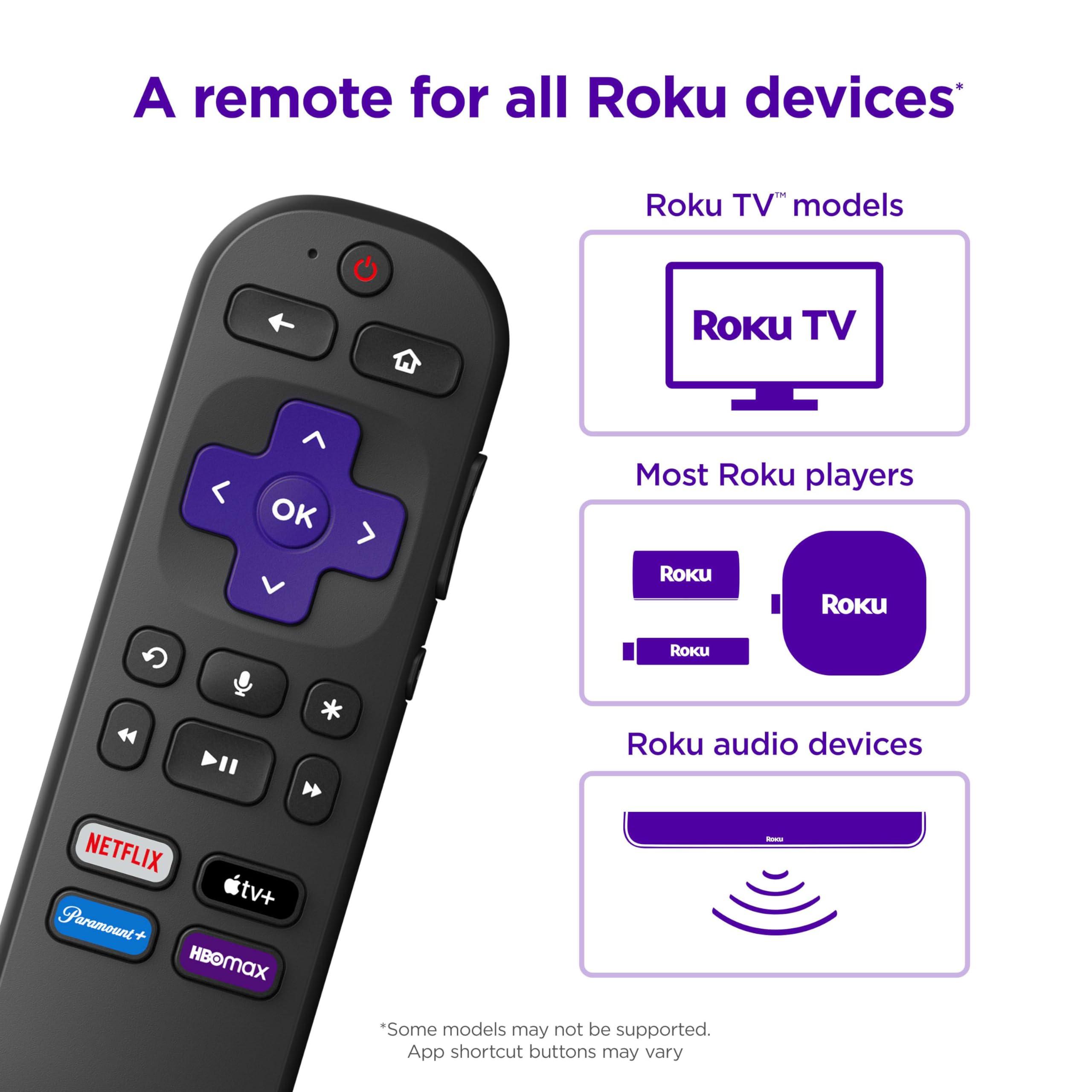 Roku Roku Voice Remote | TV Remote Control with Voice Control, TV Controls, Simple Setup, & Pre-Set App Shortcuts - Replacement Remote Compatible with Roku TV, Roku Players, & Roku Audio