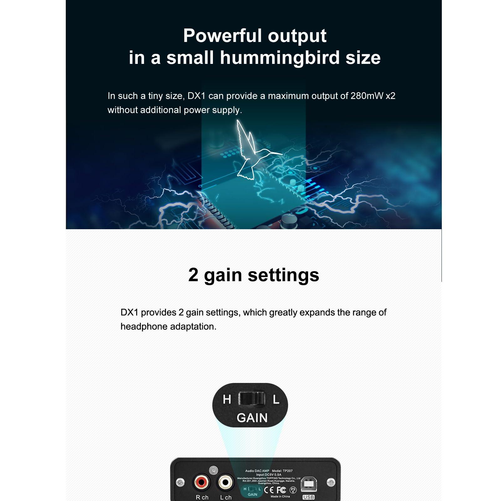 LOSHITOO Topping DX1 Decoder AK4493S XU208 DAC&Headphone Amplifier Support up to DSD256 PCM384 Mini DAC (Black)