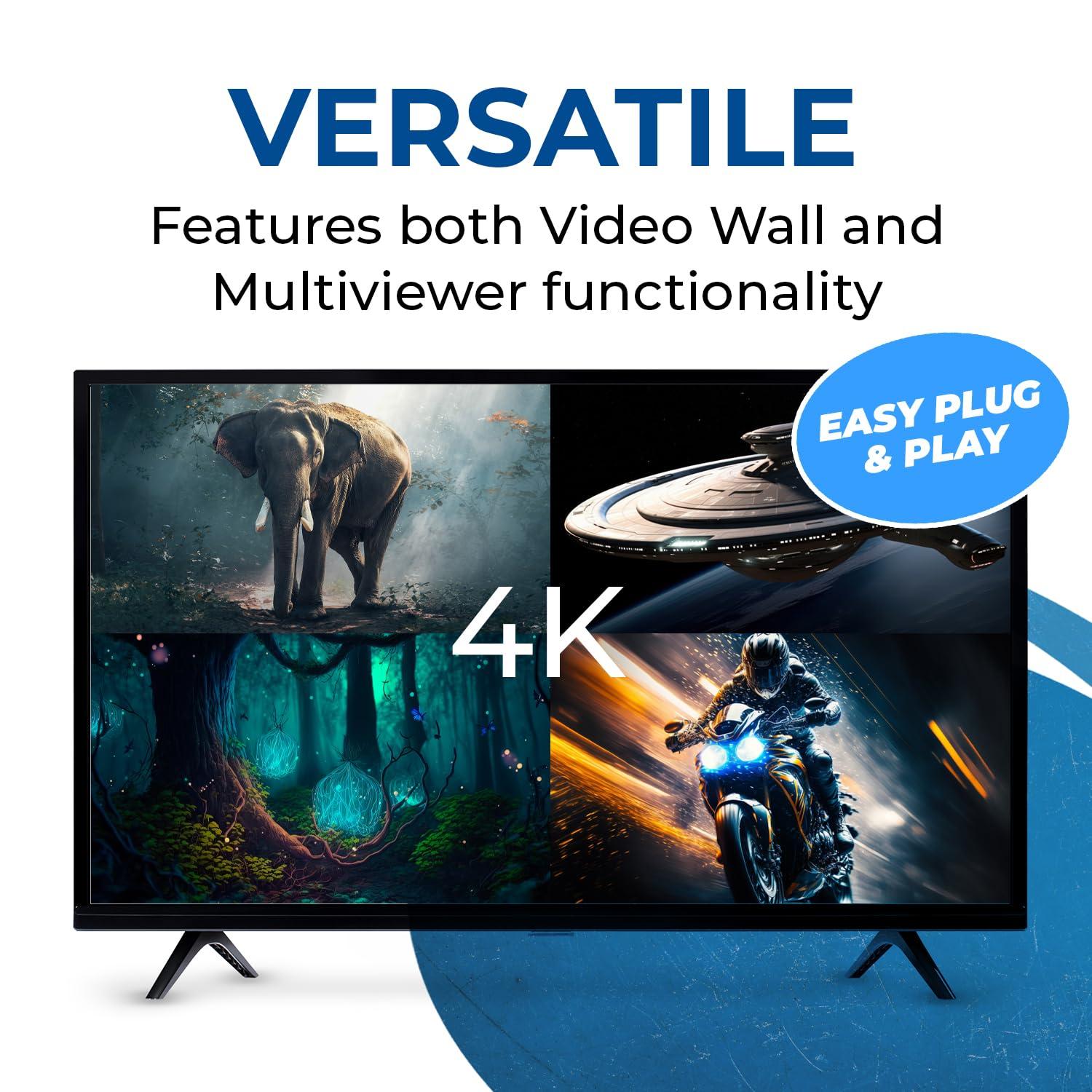 OREI OREI 4K 4x4 HDMI Matrix Video Wall Controller Processor Multiviewer Display Upto 4K 60hz 2x1, 1x2, 1x3, 1x4 Supports 180 Degree Rotate RS-232 Audio Extraction (UHD-44MVW)