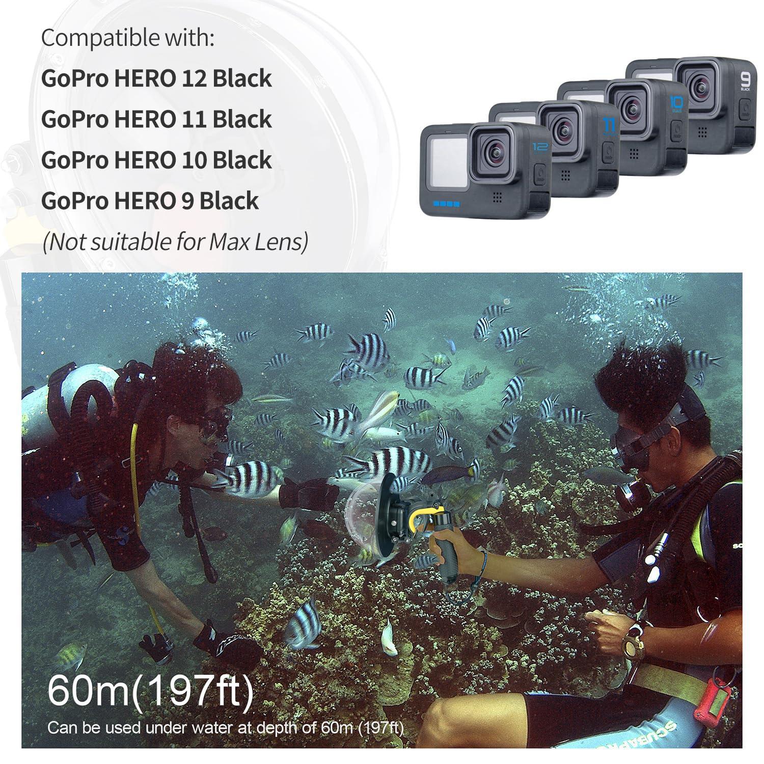 YALLSAME YALLSAME Waterproof Dome Port for GoPro Hero 13 12 11 10 9 Black with Built-in Switchable Filters, Floating Hand Grip, Trigger, Dive Snorkeling Underwater Dome Housing for GoPro 9 10 11 12 13 Black
